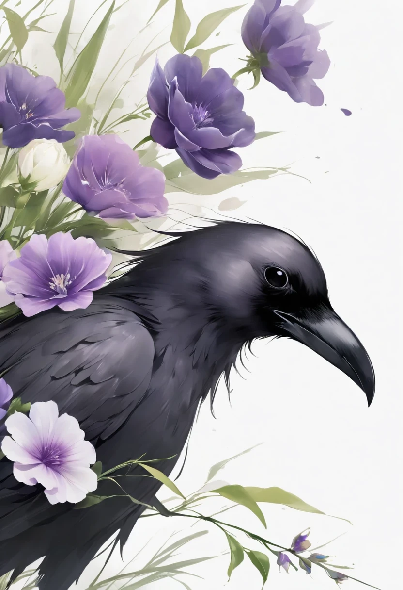 crow, White background, flower, simple, Minimalism, Regular Angle,