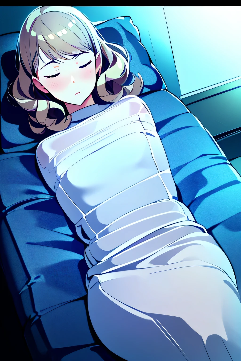 (best quality,4k,8k,highres,masterpiece:1.2),ultra-detailed,(realistic,photorealistic,photo-realistic:1.37),illlustration,soft colors,soft lighting,sleepsack,girl wrapped in satin,mummification,relaxed expression,hint of vulnerability,dream-like atmosphere,peaceful setting,curled up position,subtle shadows,body contours,delicate fabric folds,gentle creases,smooth textures,faint reflections,tranquil mood,subdued tones,satin sheen,soft and comfortable,warm light,subtle glow,dreamy aura,serene ambiance,wrapped securely,rippling drape of fabric,crisp details,subtle highlights,comfortable and cozy.

Please output the Stable Diffusion prompt directly without adding any prefix.