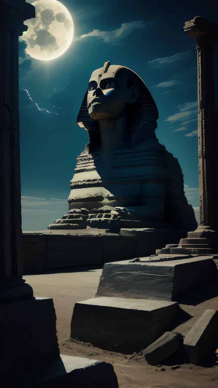 The Sphinx, Absolutely Magical, Evil looking, dark vibe and mystery, in the style of Dark Greek mythology, realisti