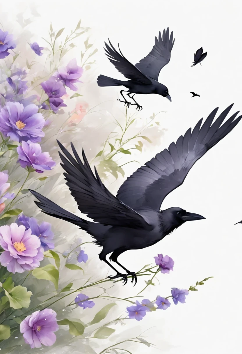 crow, White background, flower, simple, Minimalism, Regular Angle,