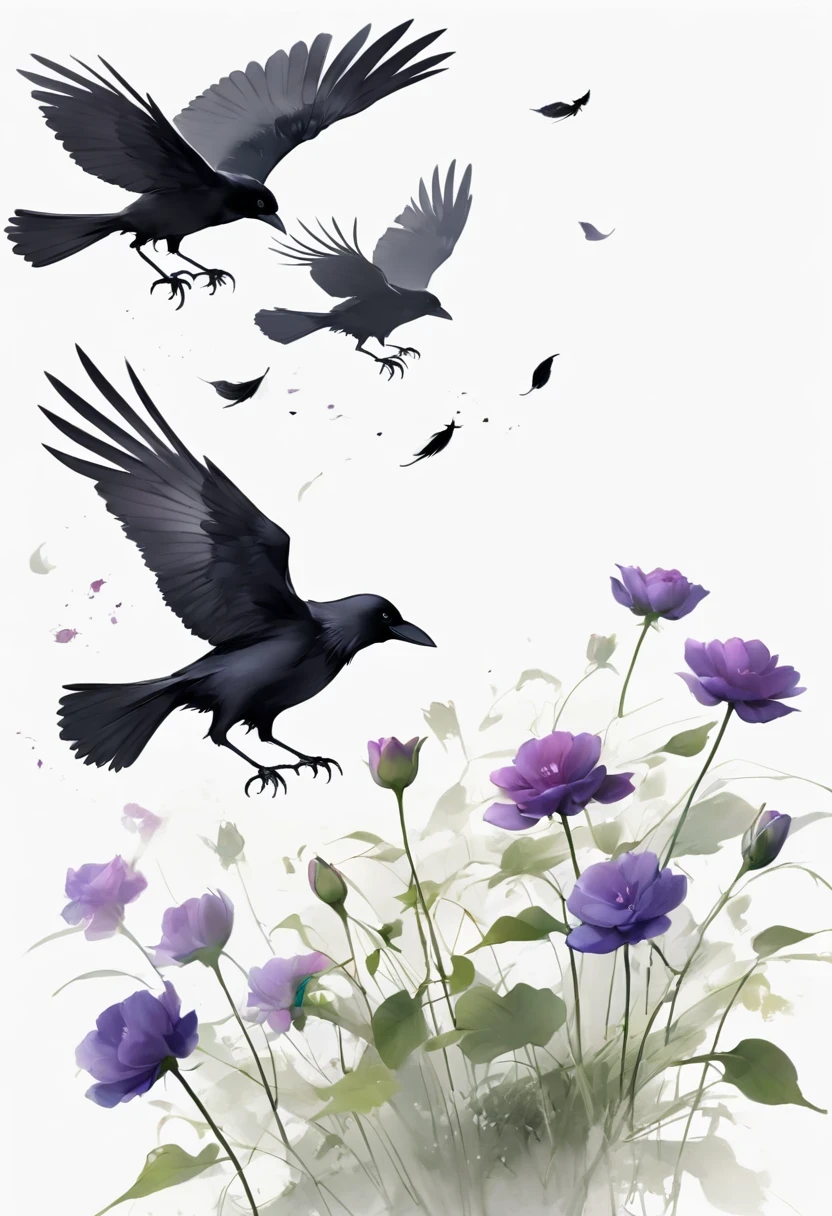 crow, White background, flower, simple, Minimalism, Regular Angle,