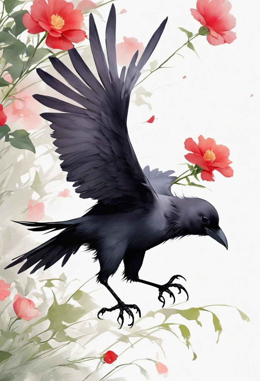 crow, White background, flower, simple, Minimalism, Regular Angle,