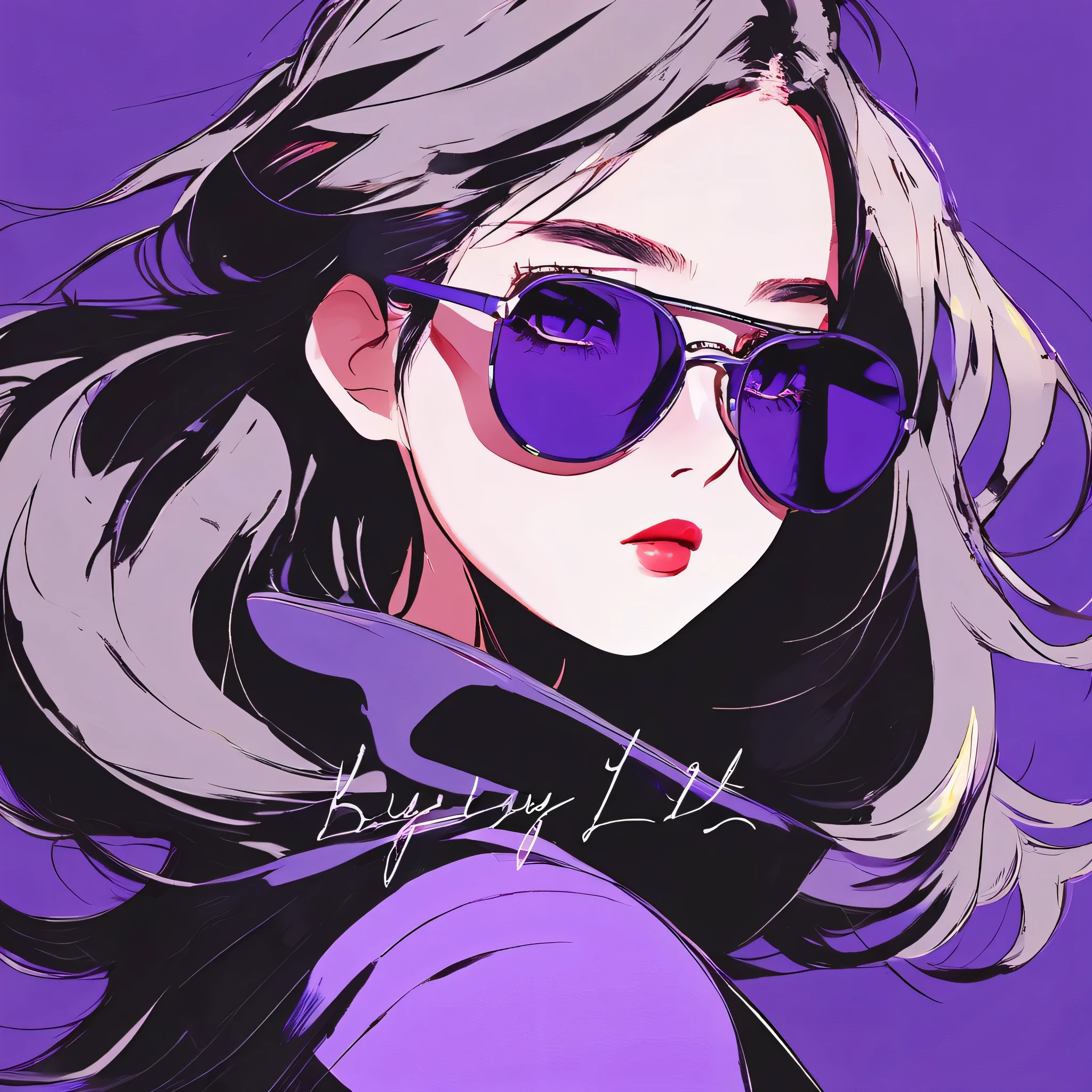 Anime girl with sunglasses in her hair, Guweiz style artwork, digital illustration style, anime style illustration, anime style 4k, purple eyes, With shining eyes, anime style. 8K, Written by Ku Lei Lei, author:Hero, Persona 5 art style wallop、cool