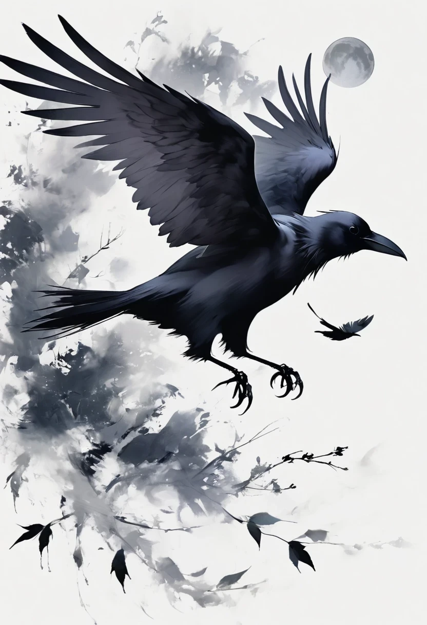 crow, White background, moon, simple, Minimalism, Regular Angle,