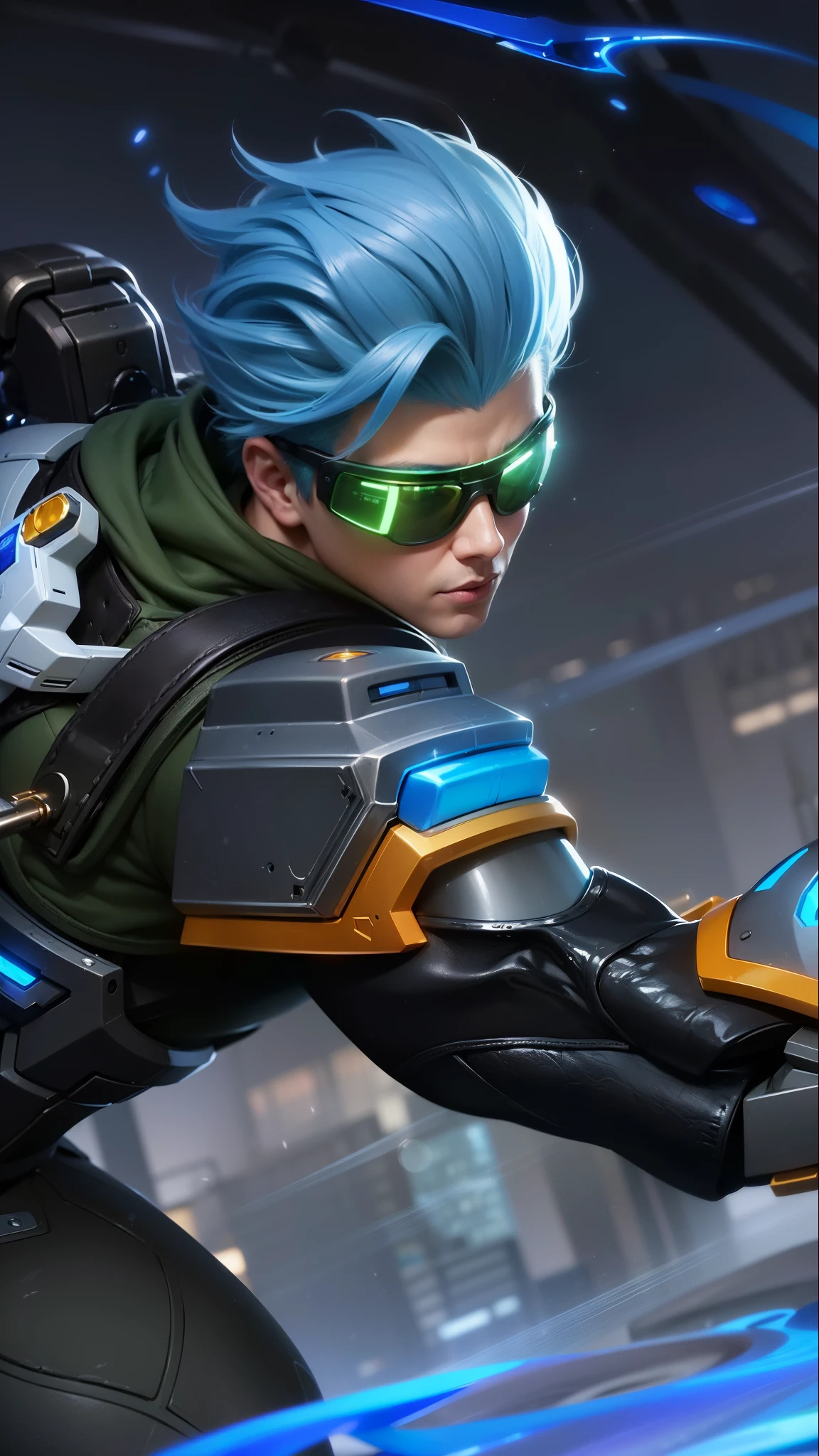a close up of a boy with a blue hair and a gun, sigma from overwatch, tracer game character, splash art, character splash art, iconic character splash art, sigma male, official splash art, league of legends character, tracer, style league of legends, kda, amazing portrait of viego, league of legends splashart, masterpiece, ((perfect eyes)) best quality, (semirealism:1.9), beautiful lighting, (extremely detailed CG unity 4k fhd wallpaper), High Detail, Sharp focus, dramatic outdoors, 1 boy ,19 years old, 8k, ultra hd, ultra detailed texture, hyper realistic, masterpiece, detailed texture, detailed face, detailed skin, detailed lighting, (photorealistic:1.5), best quality, beautiful lighting, cinematic lighting, professional lighting, ultra highres, realistic, detailed hair, real hair, high quality, (realskin:1.5), extremely detailed, finely detail, ultra-detailed, evil smile.