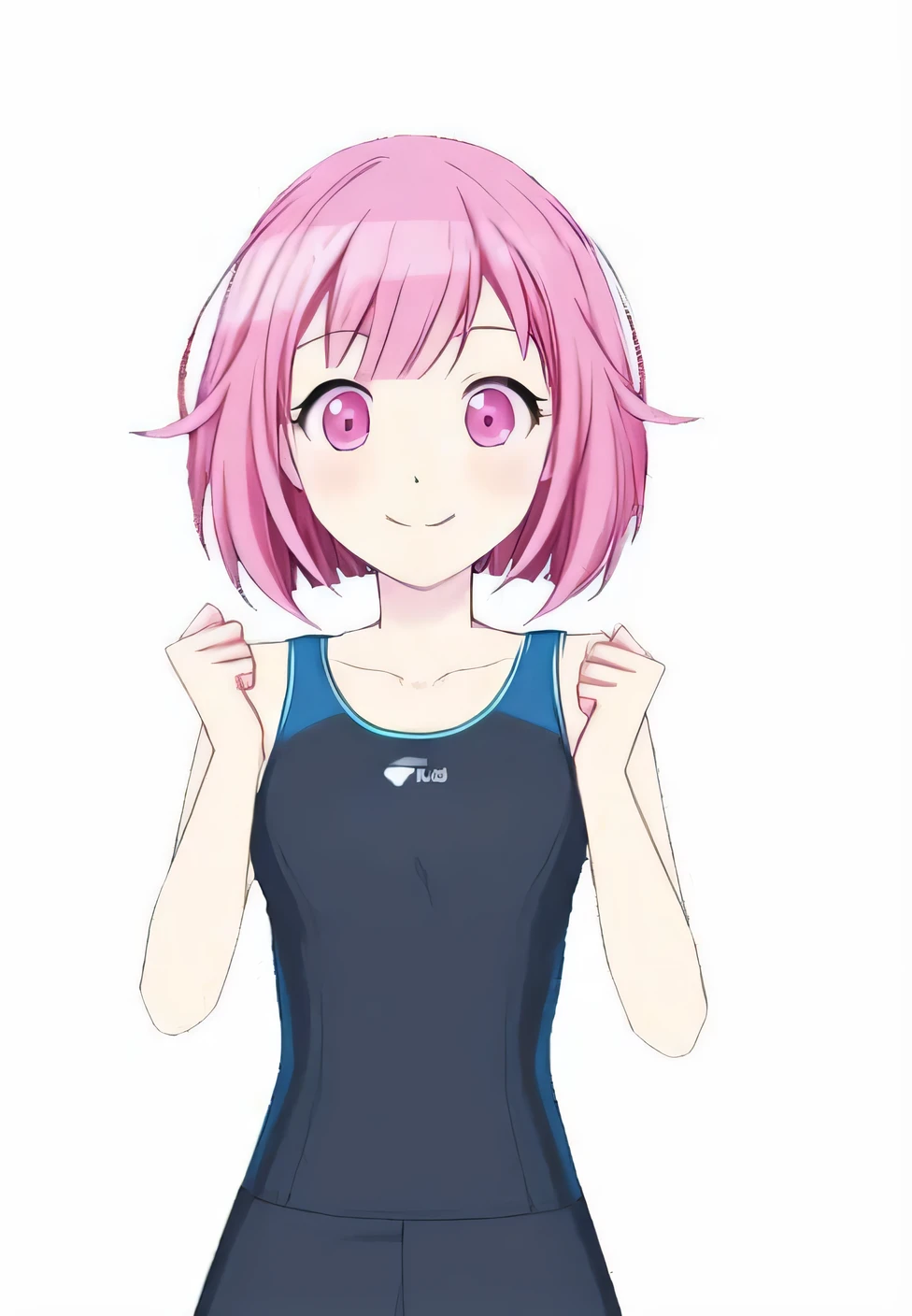 Close-up of a person with pink hair and dress, sayori, yayoi kasuma, cute girl with pink short hair, anime girl named lucy, Cute girl anime visual, Kasuma Yayoi's tips, anime girl running, haruno sakura, pink twintail hair and cyan eyes, rei hiroe