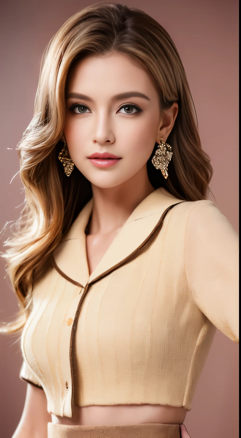 ((highest quality, 4k, masterpiece: 1.3)), beautiful woman with perfect figure: 1.4, (abs, developed hand muscles: 1.2), light brown hair, highlight hair、Fashionable blouses、Fashionable skirts, Highly detailed face and skin texture, detailed eye, double eyelid