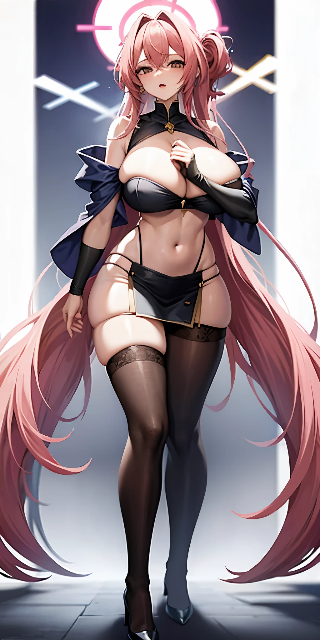 girl,Big breasts,long hair,pink hair,