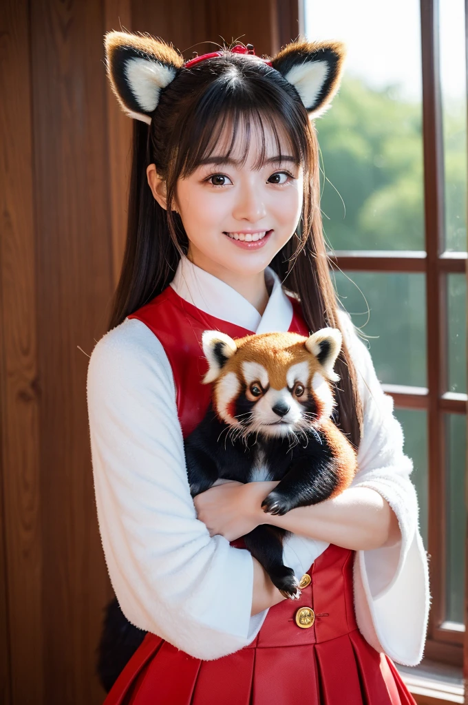 (8K、RAW Photos、top-quality、​masterpiece:1.5)、(realisitic、Photorealsitic:1.5)、ultra-detailliert、超A high resolution、lighting like a movie、(((Idol who loves red pandas)))、(((Japan 20 year old girls)))、(((Wearing a cute costume with a red panda motif)))、(Lots of red pandas:1.5)、cute smile face、Happy and energetic atmosphere、dynamic ungle、dynamic lighting
