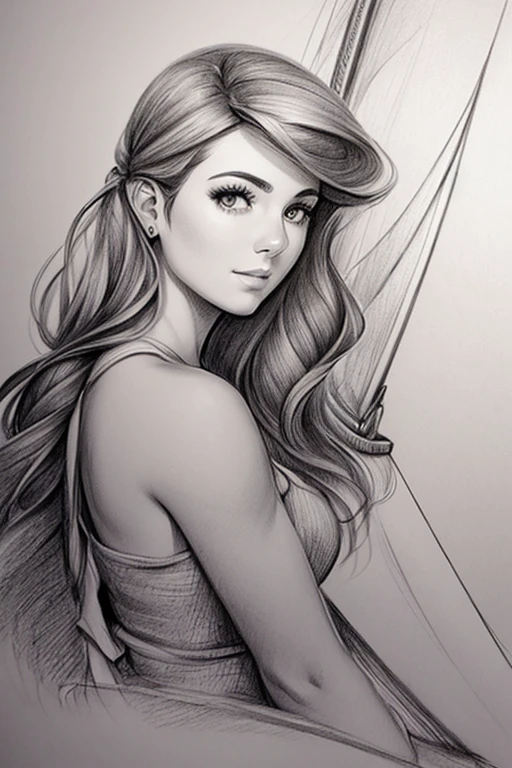 Charcoal pencil drawing, 4k, best quality, drawing of a woman with a sailboat in her hair, drawn in artgerm style, art sketch, realistic sketch, pencil drawing, pencil drawing, black and white drawing, matte sketch, realism drawing, sketch art, fine art sketch, artees sketch, inspired by Artgerm, loose pencil drawing, artistic drawing, pencil drawing, sketched