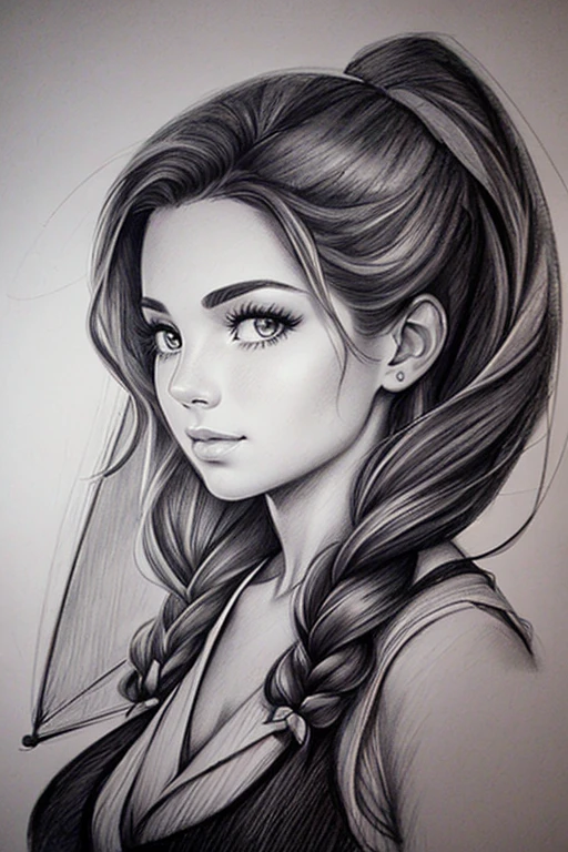 Charcoal pencil drawing, 4k, best quality, black and white drawing, drawing of a woman with a sailboat in her hair, drawn in artgerm style, art sketch, realistic sketch, pencil drawing, pencil drawing, black and white drawing white, matte sketch, realism drawing, sketch art, fine art sketch, art sketch, inspired by Artgerm, loose pencil drawing, artistic drawing, pencil drawing, sketchy