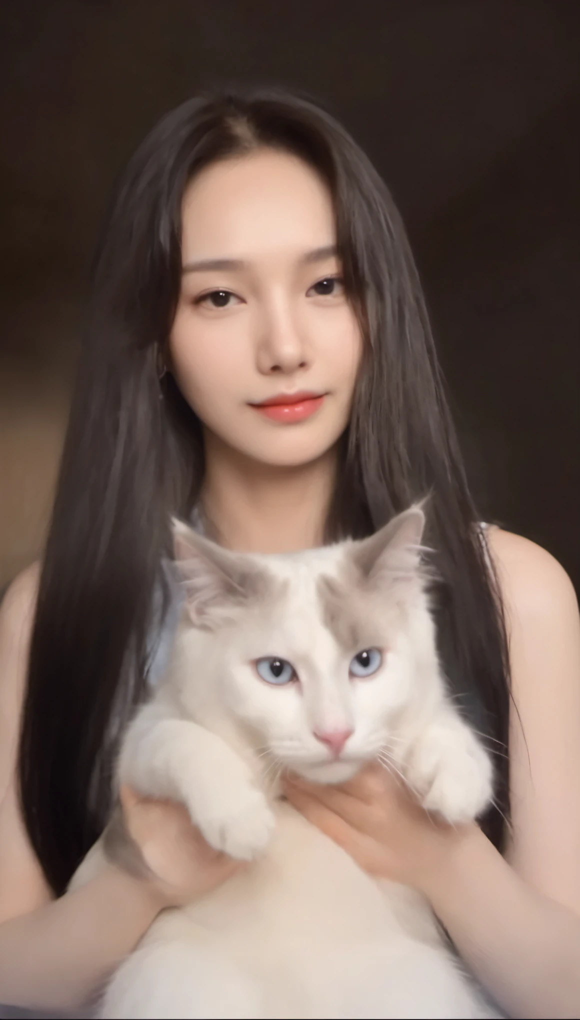 Realism，Realistic skin color，Rich in detail，Real hair，real cat hair，best quality, masterpiece, Upper body, 一位台灣woman，solo，araffe woman holding a white Cat in her arms, very beautiful cute Cat，woman, beautiful  woman, big cheeks holding her Cat, attractive Cat girl, there is a Cat next to her, she is holding a Cat in her arms, white ( Cat ) girl, with small Cat on lap, Temperamental Korean face, white Cat ，氣質出眾的woman