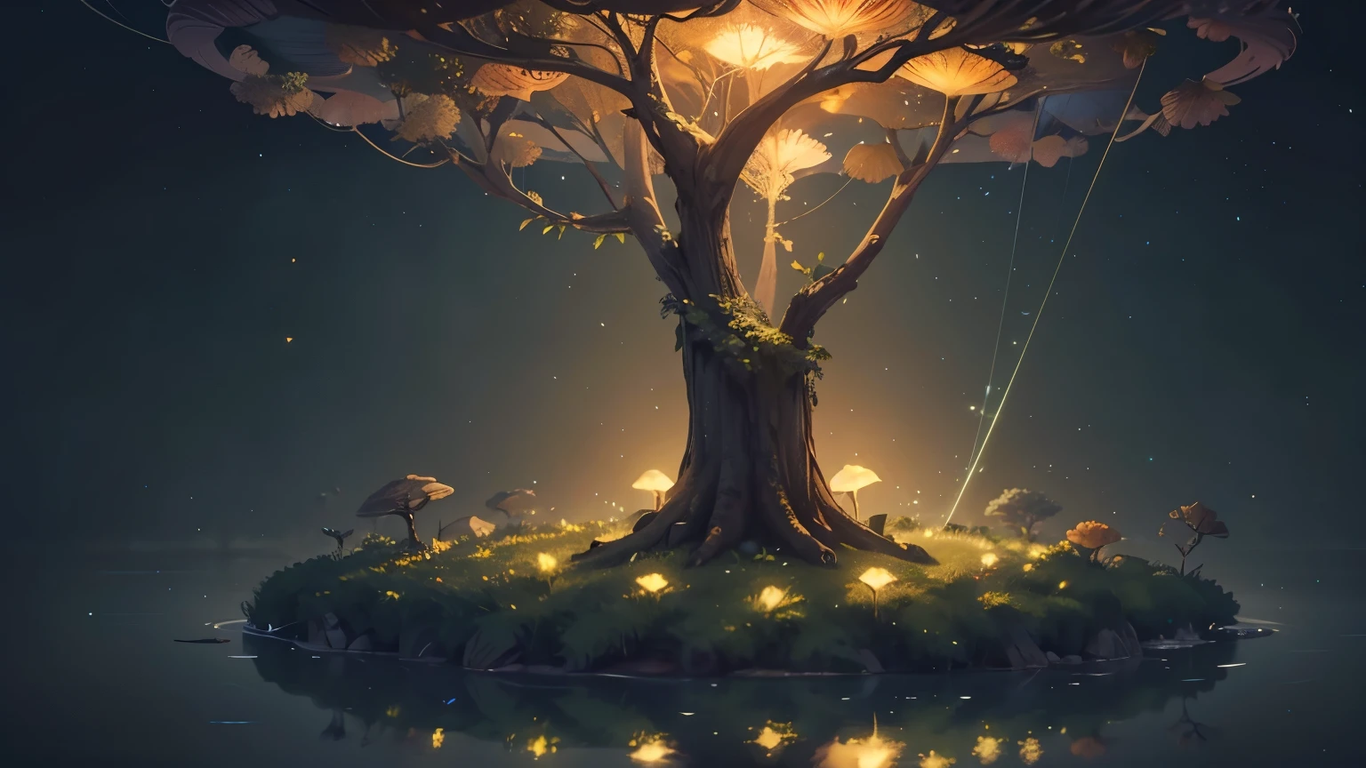 masterpiece, the best quality, Amazing reflections, (Very detailed CG unified 8k wallpaper), (best quality), (Best Illustration), (best shade), forest theme with technology elements. Tall spaceship, quiet galaxy, small glowing mushrooms surrounded by delicate 陨石 and branches, with 生物 and glowing particle effect,, (natural elements), (jungle theme), (foliage), (branches), (firefly), Butterfly, (delicate foliage), (glow), (particle effect). , Isometric 3D, octane rendering, Ray tracing, super detailed，Space elements，alien planet