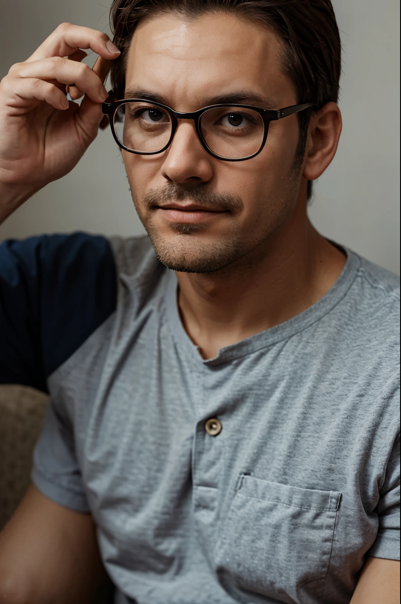 A father wear glasses and his