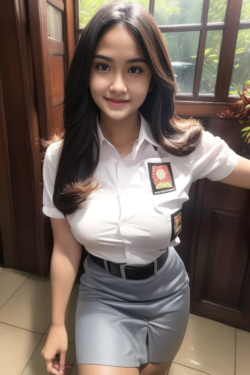 ((masterpiece)), ((best quality)), ((detailed)), ((realistic)), ((nikon RAW photo, 8K, Fujifilm XT3, HDR10+, high-res, depth of field, huge filesize, low-angle shot)), 1girl, solo, upper body, small breast, (long hair:1.2), ( indonesian senior high , indoseniorhighschool uniform, thin white shirt short sleeves, tight grey pencil skirt:1.1), tight grey skirt, (belt:1.1), (tight grey cotton skirt:1.3), (thin white wide collar shirt:1.25),19 years old, thin shirt lift, open 3 button thin shirt, (photorealistic:1.4), photorealism, photography, hyperrealistic, hyperdetailed, lots of details, extremely amazing finely detail, shoot by professional, professional photography, studio lighting, professional tuned lighting, indoor, exam classroom, perfection, best of the best, professional model, photo model, tuned by professional, lustful woman, arroused, seduced, flirty, orgasm face, horny, seductive expression, sexy, sexy pose, hot pose, random pose, naked pose, seductive, tempt, naughty, cute, virgin, extremely delicate beautiful, a dashing collected professional beauty woman, Indonesian_high_school sma uniform_doodle doodle,
