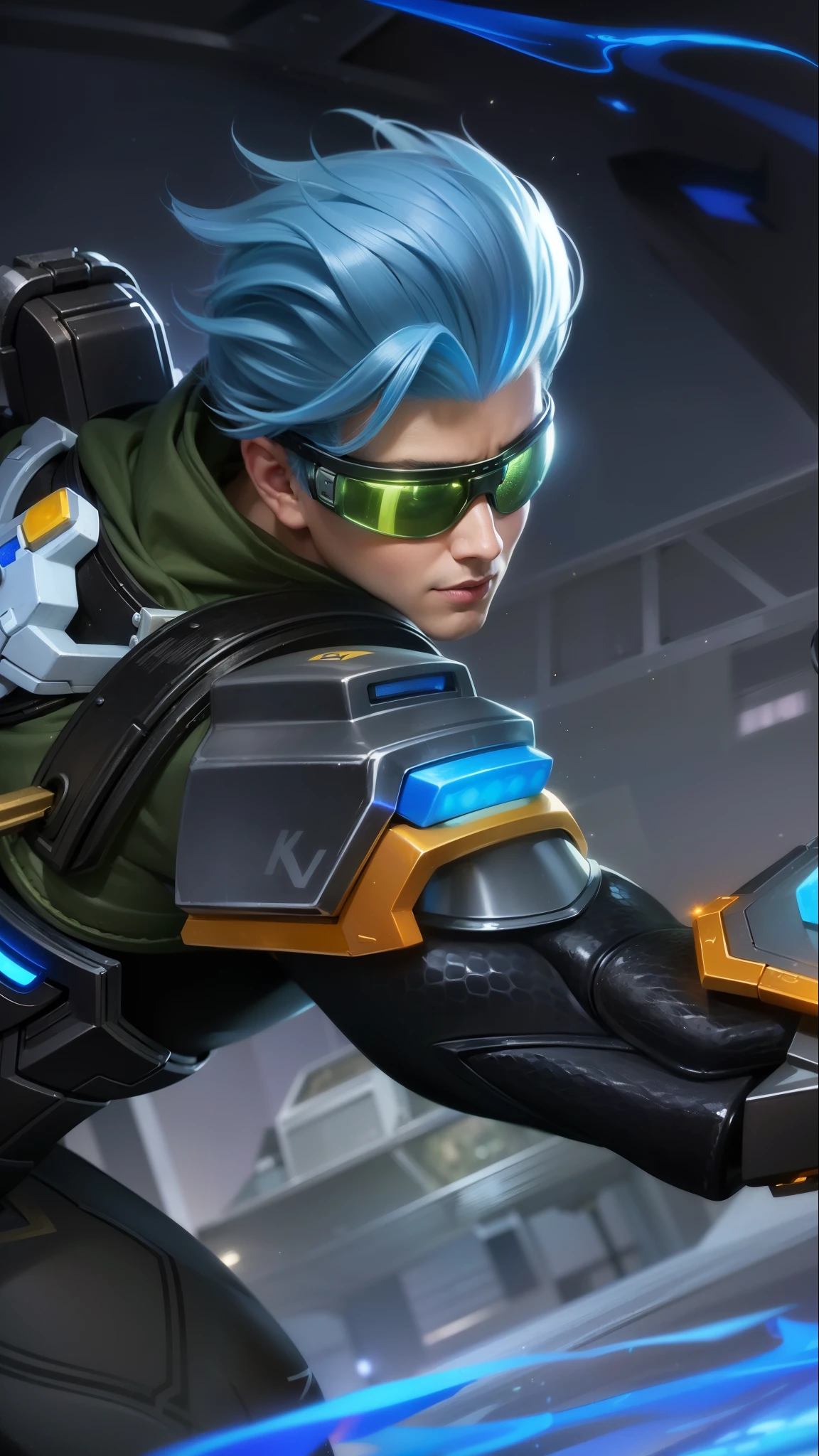 a close up of a boy with a blue hair and a gun, sigma from overwatch, tracer game character, splash art, character splash art, iconic character splash art, sigma male, official splash art, league of legends character, tracer, style league of legends, kda, amazing portrait of viego, league of legends splashart, masterpiece, ((perfect eyes)) best quality, (semirealism:1.9), beautiful lighting, (extremely detailed CG unity 4k fhd wallpaper), High Detail, Sharp focus, dramatic outdoors, 1 boy ,19 years old, 8k, ultra hd, ultra detailed texture, hyper realistic, masterpiece, detailed texture, detailed face, detailed skin, detailed lighting, (photorealistic:1.5), best quality, beautiful lighting, cinematic lighting, professional lighting, ultra highres, realistic, detailed hair, real hair, high quality, (realskin:1.5), extremely detailed, finely detail, ultra-detailed, smile.