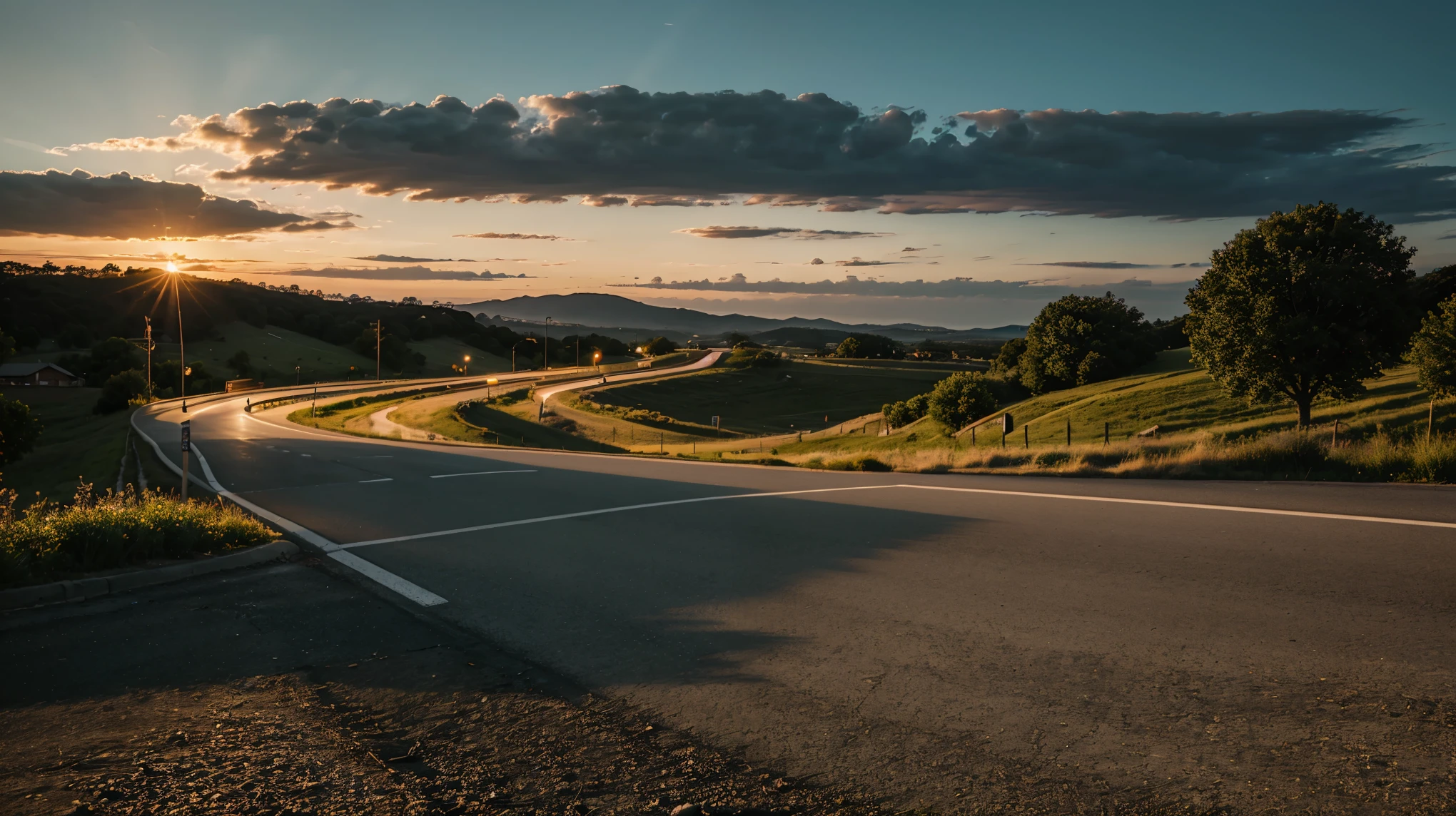 Road panorama on summer evening
