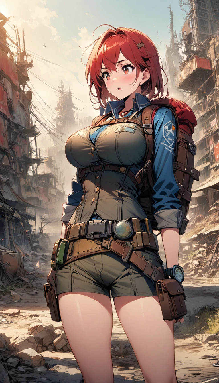 Fallout 3
girl
red punk head
blue shelter uniform
Backpack
big breasts
satellite map watch
post-apocalyptic world