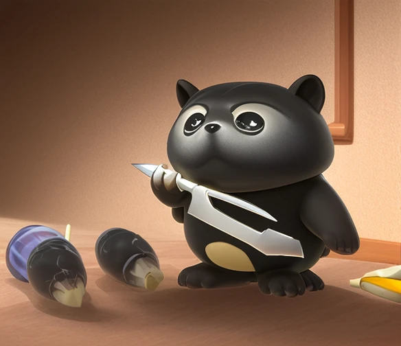 Black Spike Tanuki Raccoon holding Spike Knife