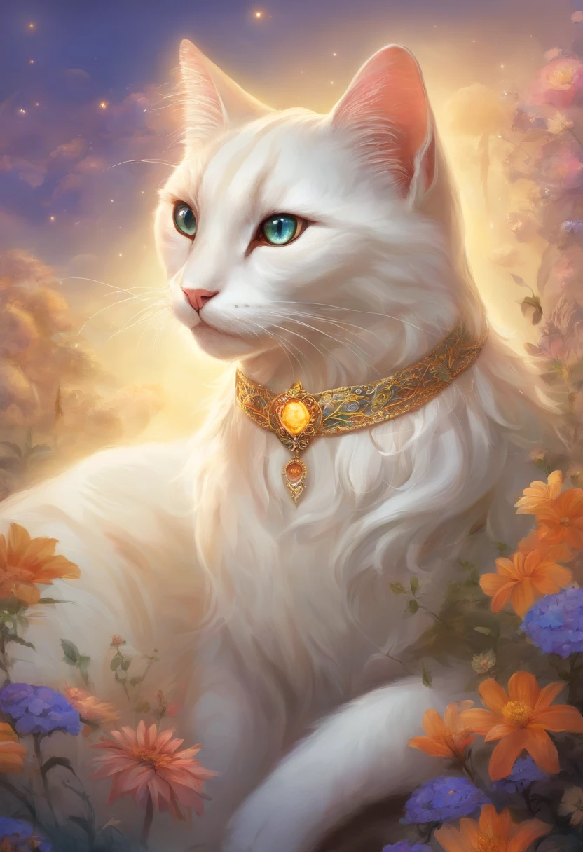 Cream cat, short hair, amber eyes, flowers, Arabian Nights