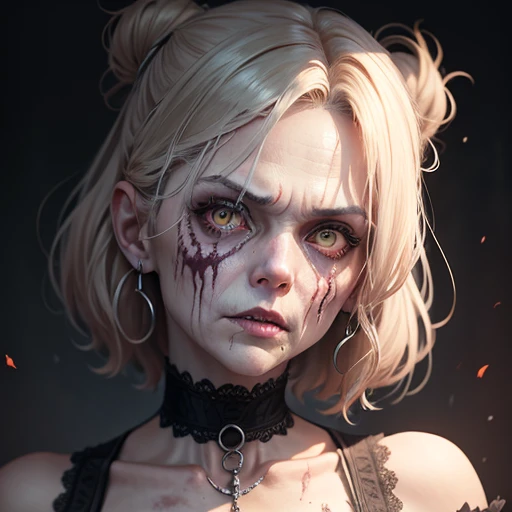 Top quality, best quality, real photo, woman with real skin, realistic, real woman, real woman, american, blonde hair, dirty blood, torn clothes, zombie. --auto --s2