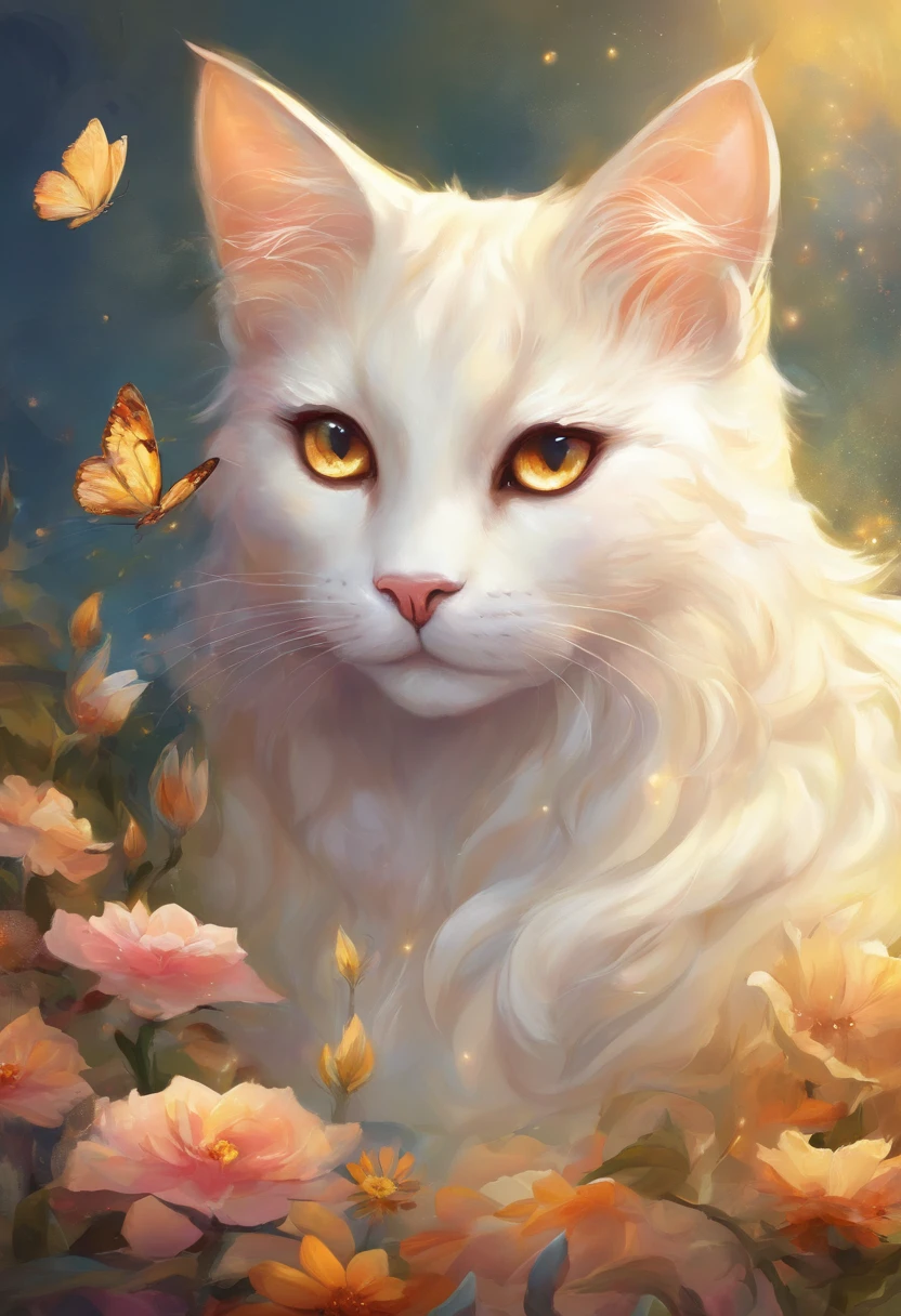 Cream cat, short hair, amber eyes, flowers, Arabian Nights