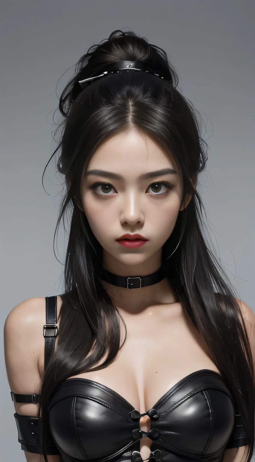 angry face, bondage,slave,rubber,black corset,bondage,collar,NSFW,((highest quality, 8K, masterpiece:1.3))), sharp focus: 1.2、(layer cut, big:1.2),Beautiful girl with perfect figure: 1.4、thin abs:1.2、wet body:1.5、Highly detailed face and skin texture、fine eyes、double eyelid,long hair