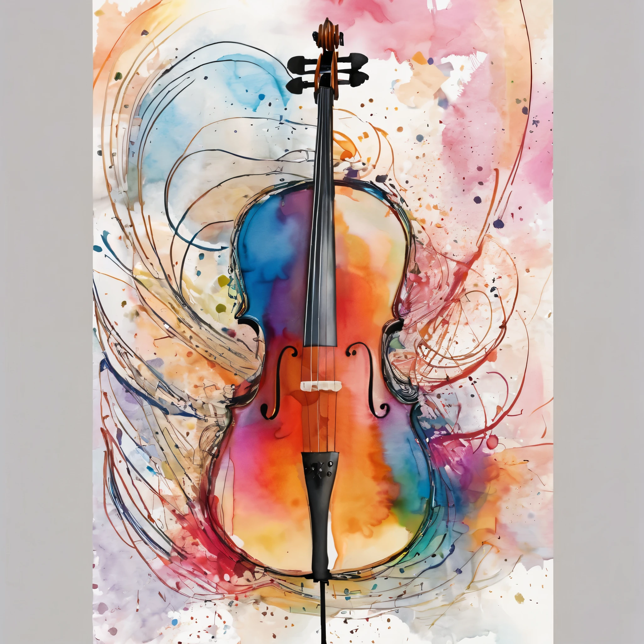 Stylish cut, postcard, artistic,Scribble style,Clear, bold, thick outlines,Rough coloring, watercolor painting,cello