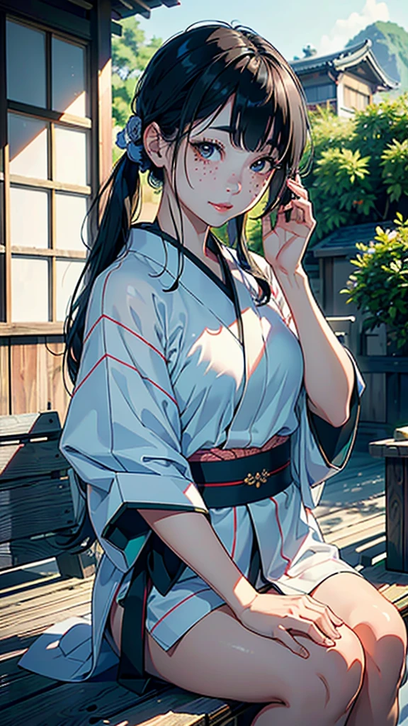 (kimono),random pose,、(highest quality,masterpiece:1.3,超A high resolution,),(Super detailed,caustics),(Photoreal:1.4,RAW shooting,)ultra-realistic capture,very detailed,High resolution 16K human skin close-up、 natural skin texture、Skin tone looks even and healthy、 Use natural light and color,1 girl,Japanese,28 years old,cute,black haired,middle hair,,smile,,(Depth of written boundary、chromatic aberration、wide range of lighting、natural shading,freckles,Mole under left eye