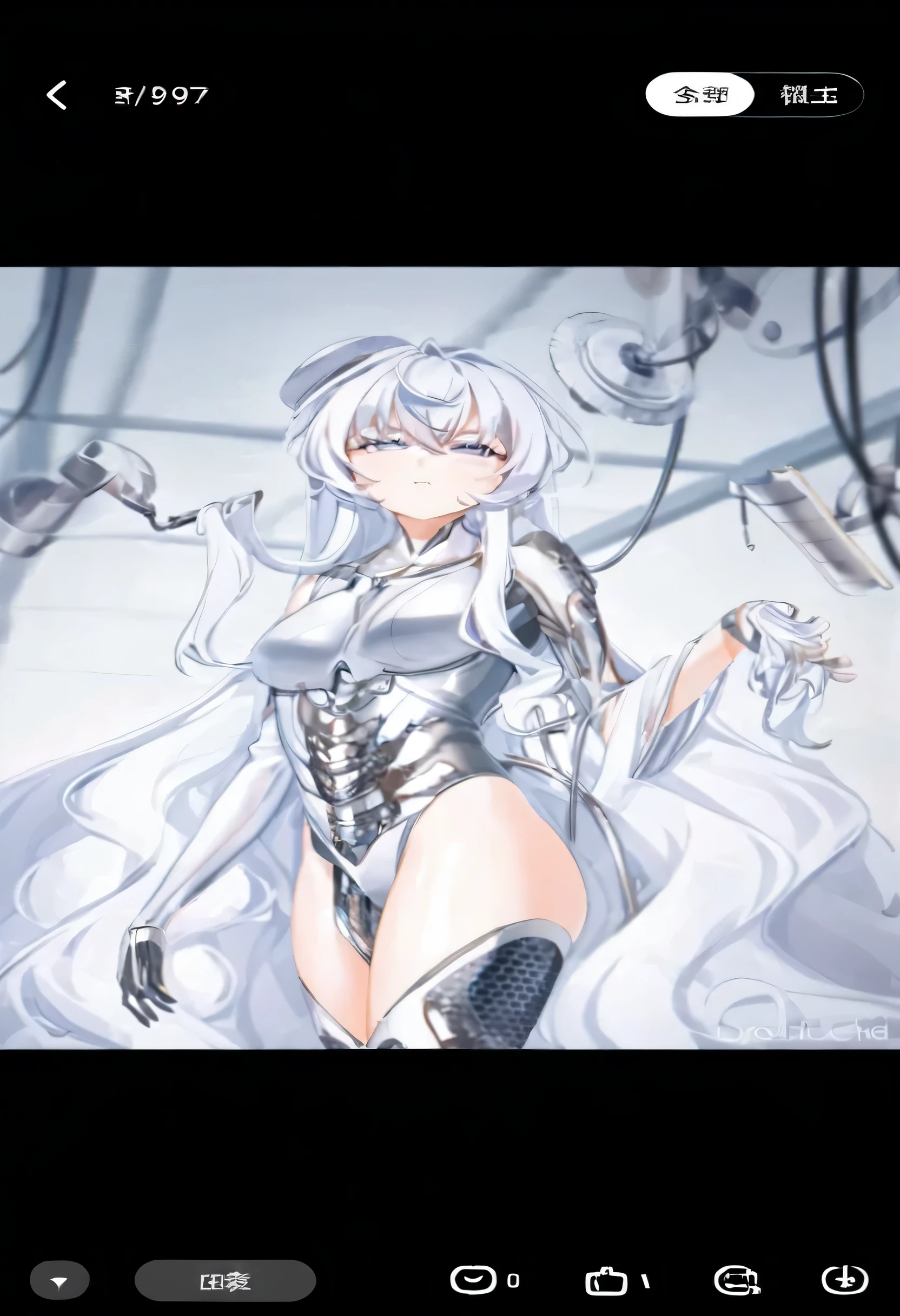 (masterpiece, sidelighting, finely detailed beautiful eyes: 1.2), ((best quality)), ((masterpiece)), (highly detailed:1.3), 1person, solo, anime, boy is transforming into li girl, small chest, childish body, (shadow cast on eyes, darkened eyes, red eyes), (sharp teeth, smirk, evil smile, mischevious smile), (extremely long hair, silver hair, fancy haircut), iron body, liquid metal girl, liquid metal skin, shiny, melting, standing in puddle of liquid metal, (red lines on girl's body, glowing red lines, wearable lines), (melt legs, liquid legs, wearing red thigh high stockings, turning into liquid metal),