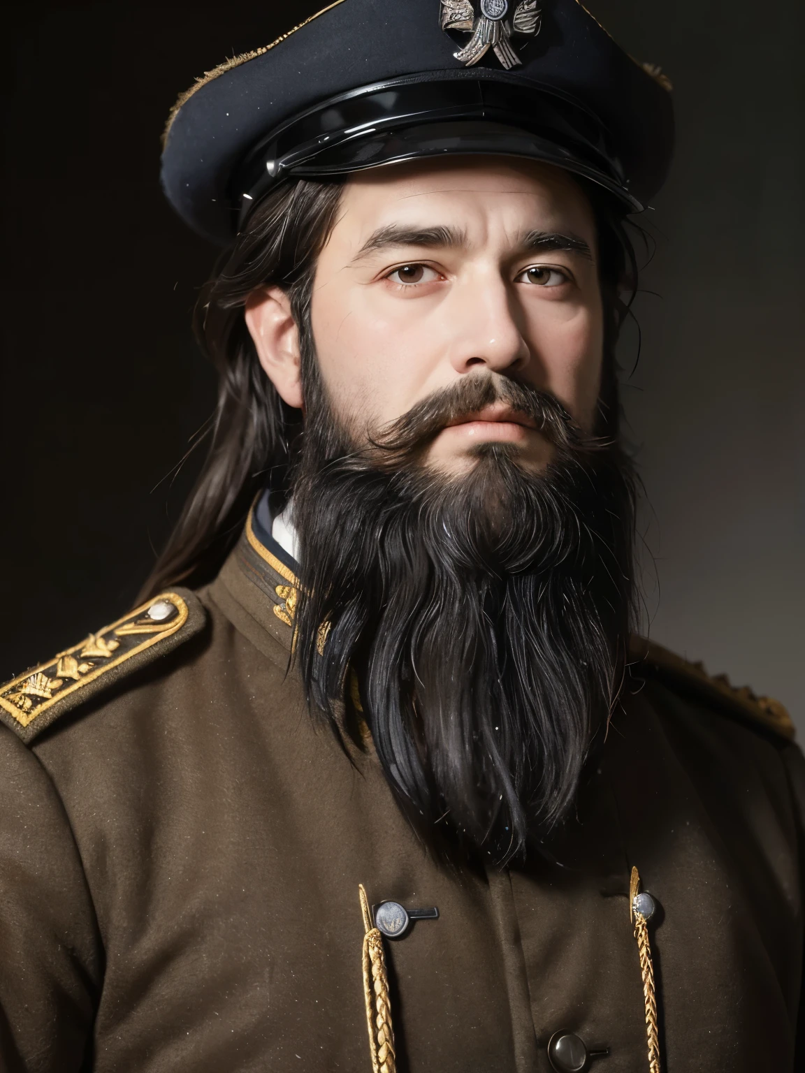 arafed man in uniform with a beard and a hat, decorated civil war veteran, portrait of emperor norton, 1 8 0 0 s soldier, mathew brady photo, grizzled beard, by Balcomb Greene, by Eugene Montgomery, mutton chops, by Julius Exner, grizzled, inspired by Alexander Sharpe Ross, by Dennis Miller Bunker