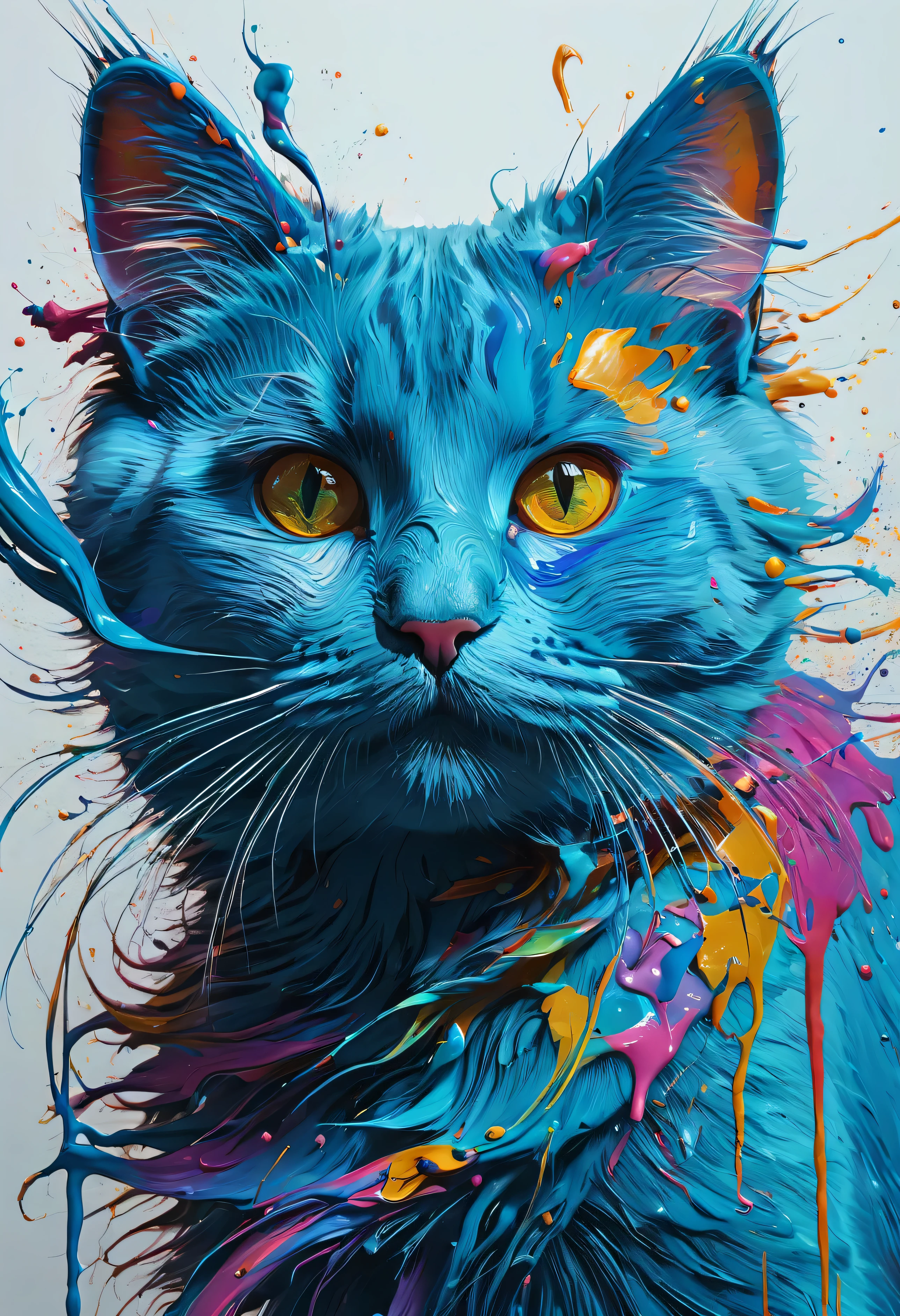 Cat painting with colorful face and eyes, Detailed painting inspired by Sam Spratt, Trending with ArtStation, Furry art, Beautiful art UHD 4K, detailed painting 4k, art:Alessandro Pautasso, drawn in high resolution, Vadim Kashin. surreal, Rich in color and detail, painted in bright light blue