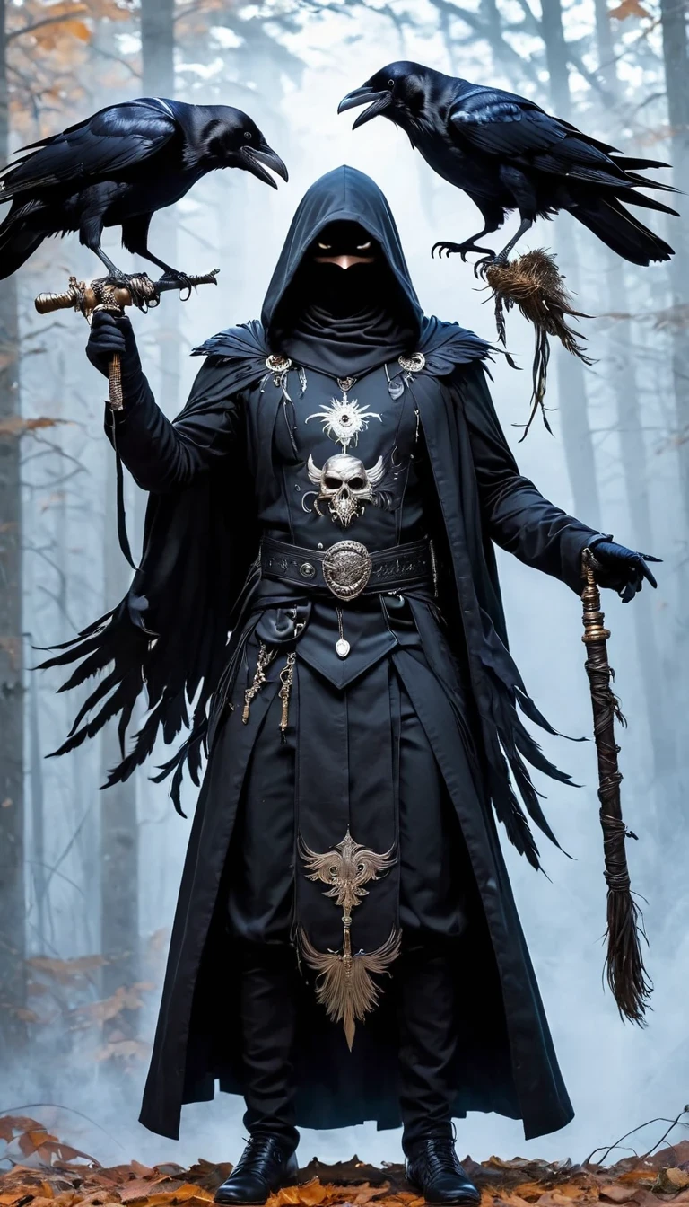 Angry magicians，Raven Magician，Crow feather clothing，Raven Staff，Magical crow magic，Powerful magical energy