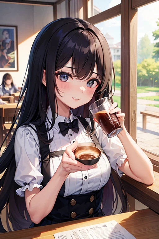 high resolution, altamente detalhado,ultra detalhes, arte digital, perfeitamente desenhado,extremamente detalhado,
Mulher madura, mulher nua do anime, cabelo loiro curto, meias brancas altas, luvas de cotovelo brancas, gargantilha branca, faixa de cabelo branca, cafeteria, drinking coffee, Sorriso,