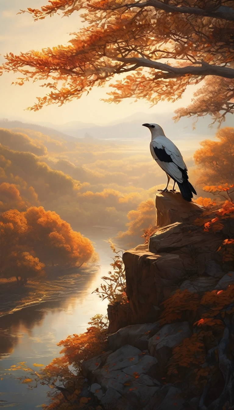 (masterpiece), (best quality), (ultra-detailed),(best shadow:0.4), (best illustration), (an extremely delicate and beautiful), photorealistic, dramatic lighting, finely detail, white crow, detailed scenery, 