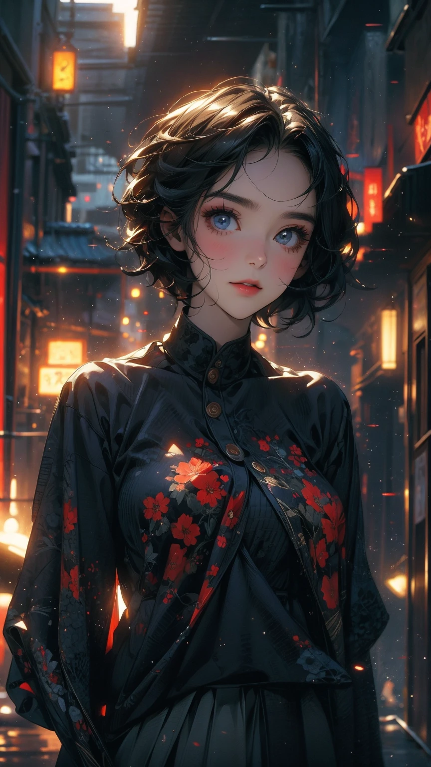 (masterpiece, High resolution, highest quality), ((20 year old woman, Composition from head to stomach, Upper body focus)), fashion pose, detailed eyes, Avant-garde makeup, messy short hair:1.2, ash gray hair, blurred background, The deserted backstreets of Cuba:1.3, cinematic lighting, anime style, simple lines, digital painting,