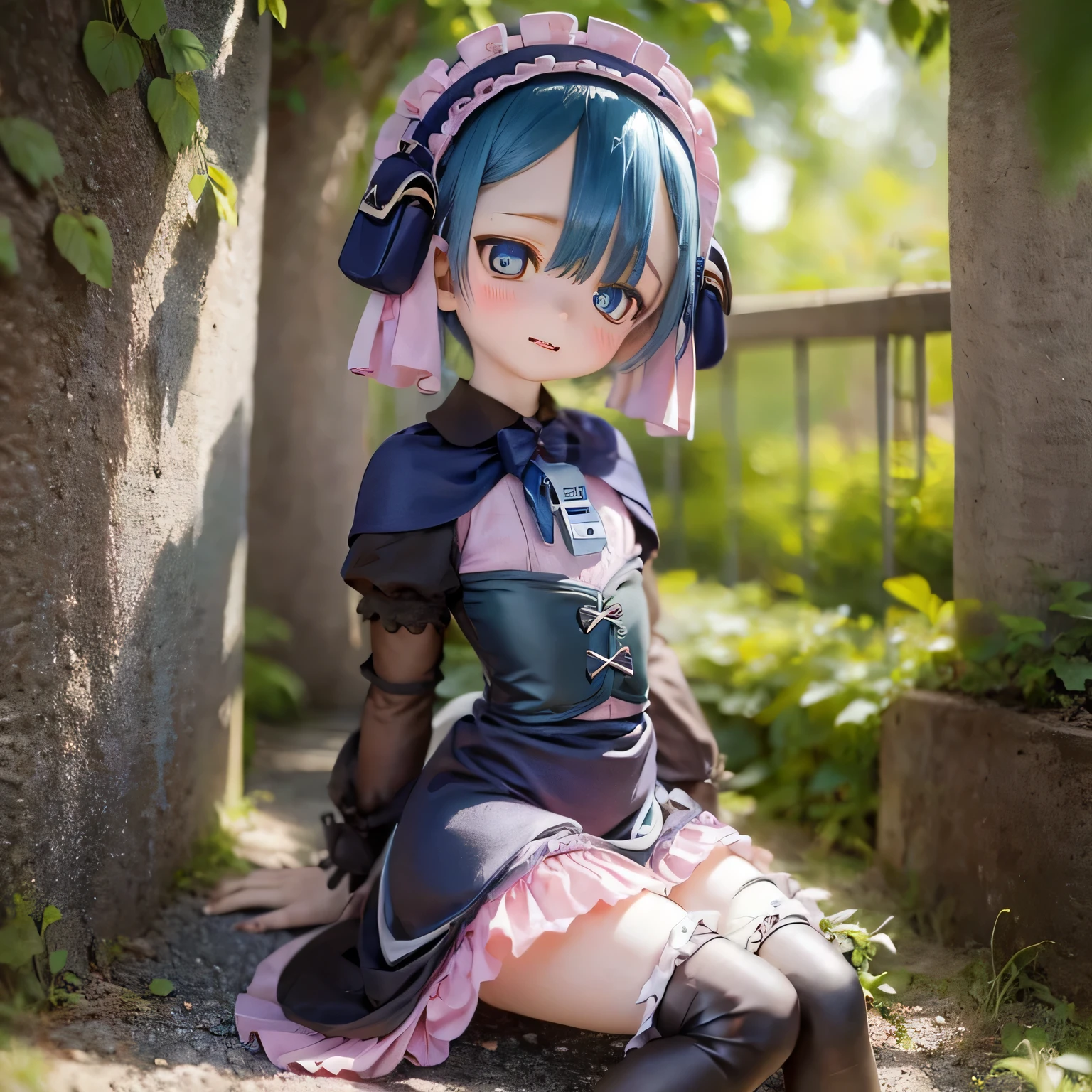 (best quality, highres, masterpiece:1.2),ultra-detailed,realistic:1.37,Maluluk from Made in Abyss,(best quality, highres, 4k, ultra-detailed, masterpiece:1.2), realistic, HDR, vivid colors, sharp focus, studio lighting, extreme detail description, professional, portraits, anime, blue tones, natural lighting, **** girl, blonde curly hair, flat chest, gothic ****ta clothes, innocent expression, delicate features, long eyelashes, expressive eyes, rosy cheeks, soft lighting, dreamy atmosphere, whimsical background(((((((curtsey)))))))full body Made in the Abyss world sexy pose