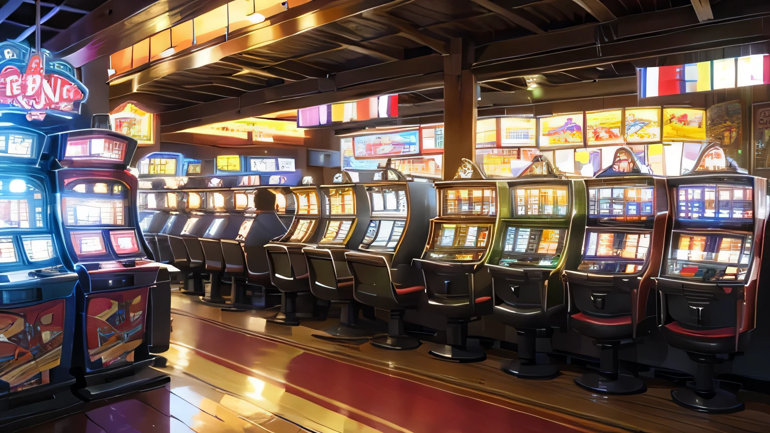 There are many slot machines lined up
