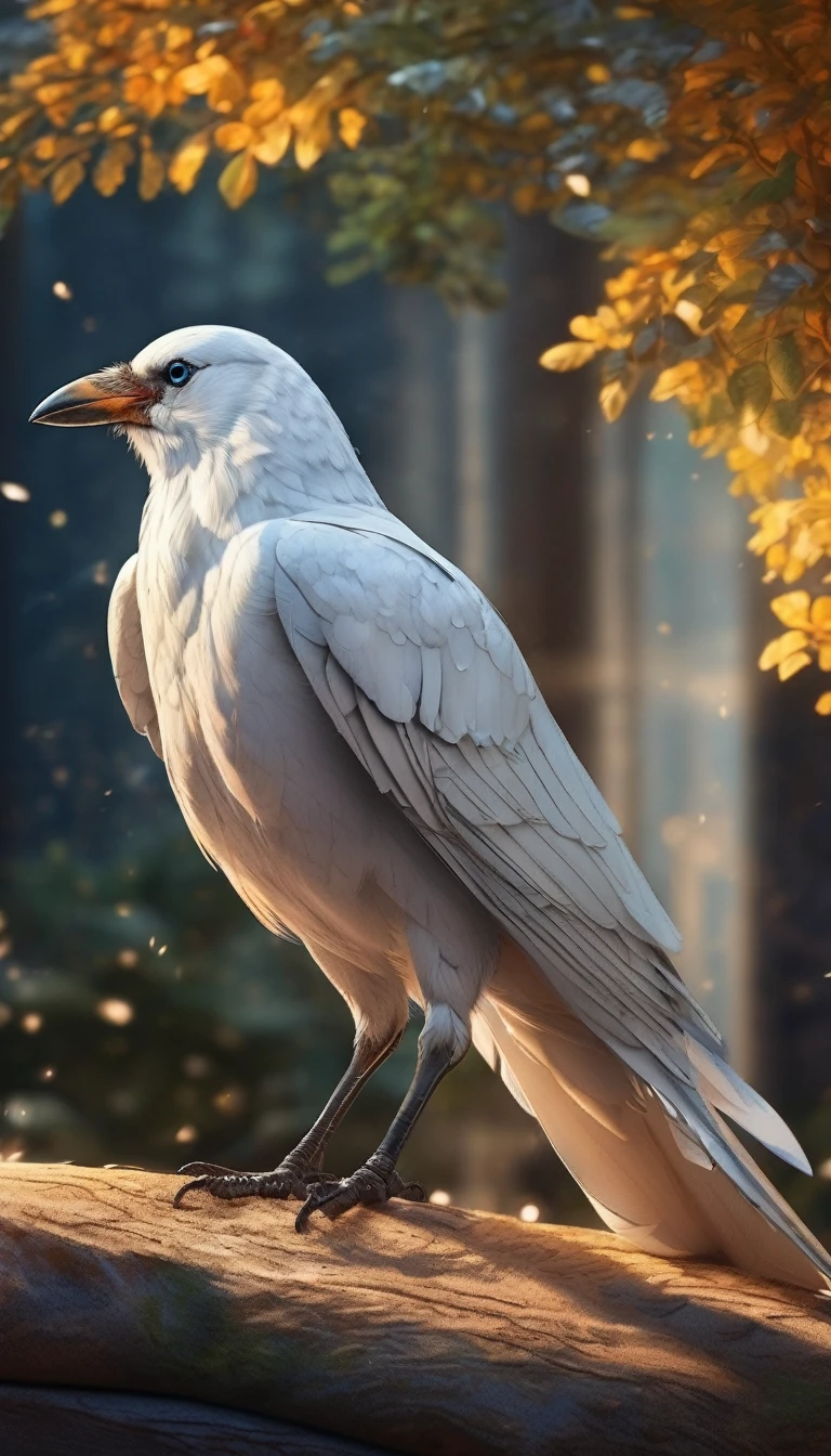 (masterpiece), (best quality), (ultra-detailed),(best shadow:0.4), (best illustration), photorealistic, dramatic lighting, finely detail, powerfull white crow, detailed scenery, close up portrait, magic sparkle in eyes,