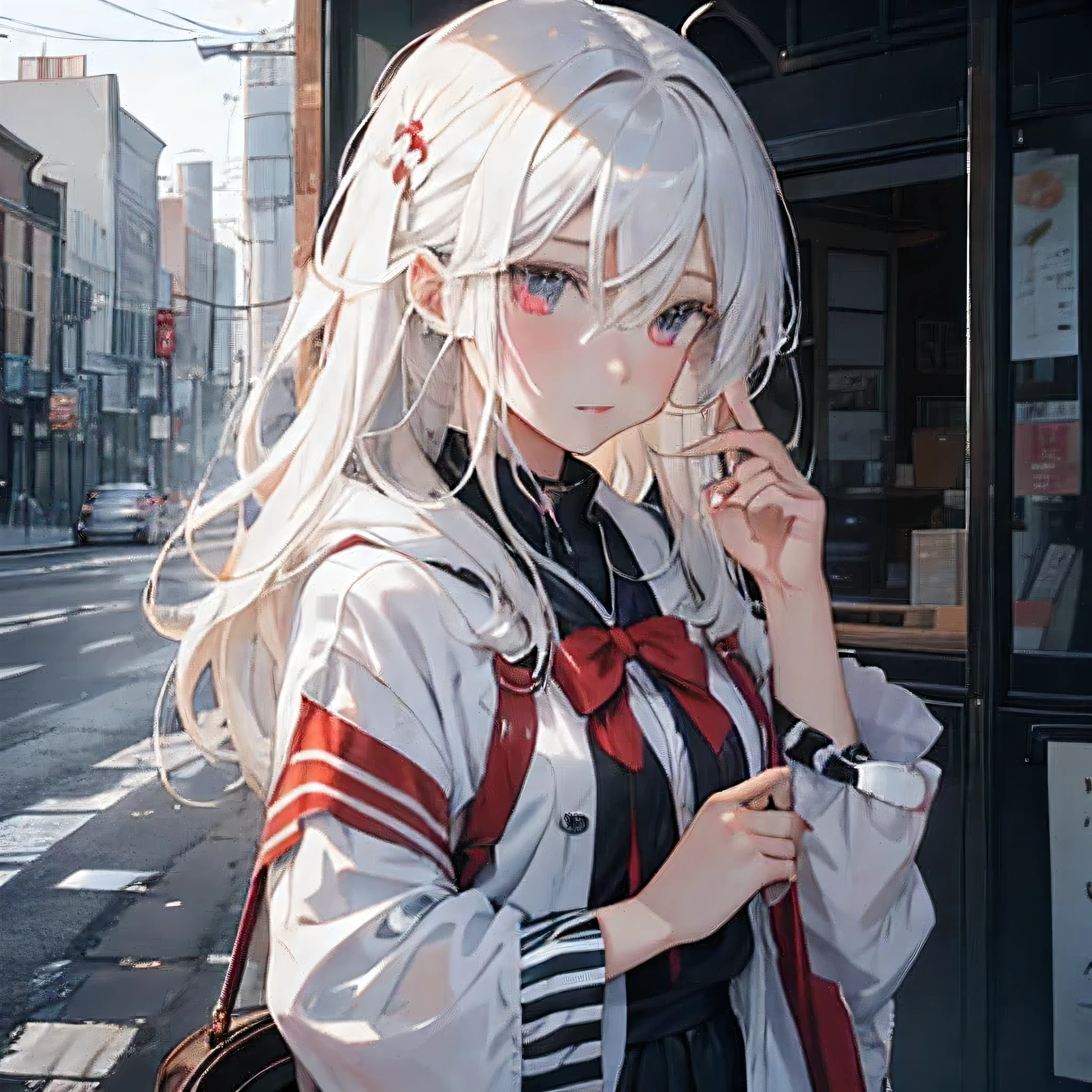 Anime shoujo，white hair，red eyeeet