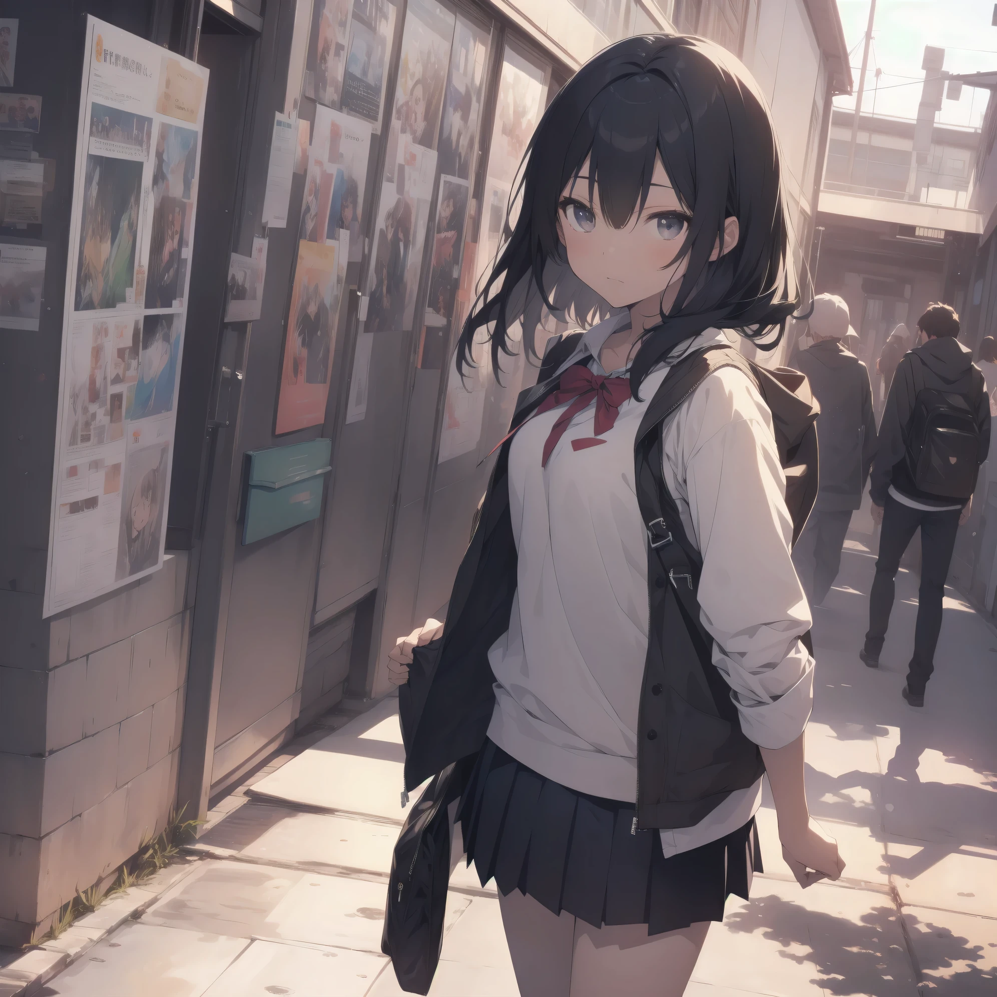 ultra-absurdres-Top quality by artist God, ultra-detailed, high resolution, anime moe artstyle, best anime 8k konachan wallpaper, pixiv contest winner, perfect anatomy,break, 1girl, (Please draw a girl walking sleepily to school alone. )break,(Solo,little female, 13-year-old:1.3),Full limbs, complete fingers,a junior high school student, Attractiveness of immature bodies, (very short hair), short cut, flat chest, , small butt, small black eyes, beautiful detailed eyes, well-proportioned iris and pupils, expressive eyes, highres detailed hair, soft expression, school_uniform, official_alternate_costume, pleated skirt,(Detailed Lighting), (Detailed background), in the School commute route. break,super detailed skin, Best cinematic lighting powered by famous artist, 8k,beauty illustration,photoshop_(medium),very aesthetic,break,((artist:itomugi-kun )), artist:akinashi yuu ,artist:oyari ashito ,artist:kantoku ,