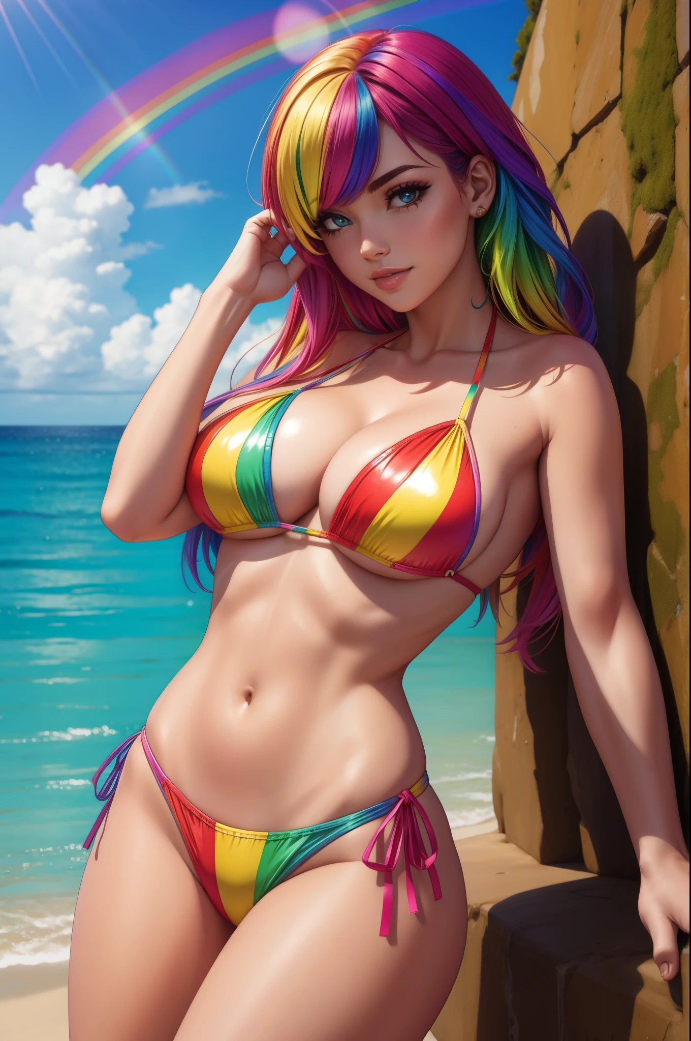 rainbow bikini, rainbow hair