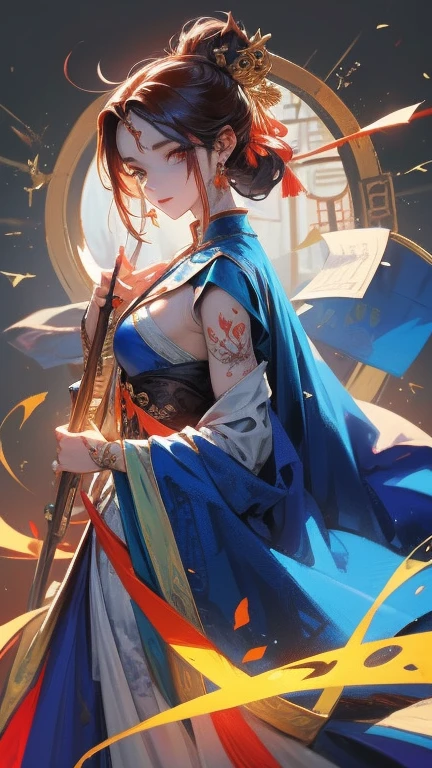 Una antigua belleza china, temperamento encantador, falda larga fluida, cara clara, ojos bonitos, osmanto circundante, obra maestra proporcional de estructura corporal perfecta, super detailed, epic composition, arte del tatuaje de color, nuevo arte del tatuaje tradicional, arte del tatuaje de color, mysterious warm and friendly atmosphere
