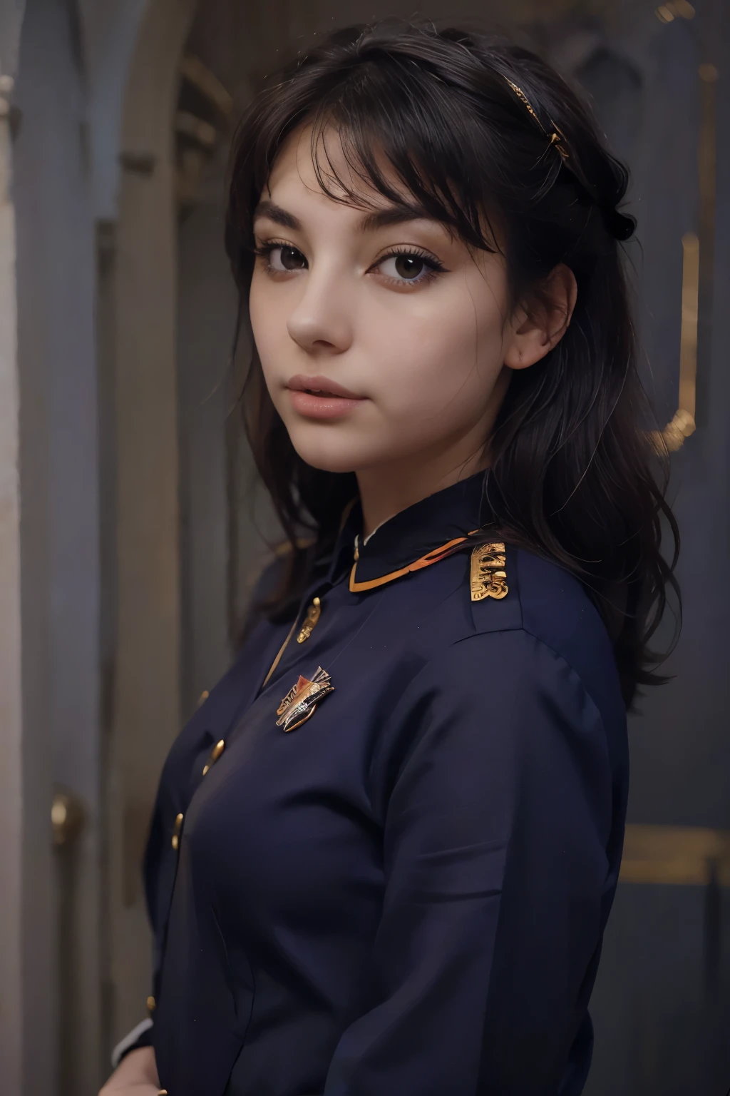 8K, Best Quality, 1girl, (Skindentation), night time, (Dark), Clear background in the room, (people), beautiful bangs, Gorgeous,, (Clothing and uniforms:1.3),soft-lighting, Attractive, Dark room, (mouth closed:1.2, Beautiful eyes, detailed eyes, detailed iris, Beautiful lips, beautiful nose, beatiful face),(Primary colors:1.5)