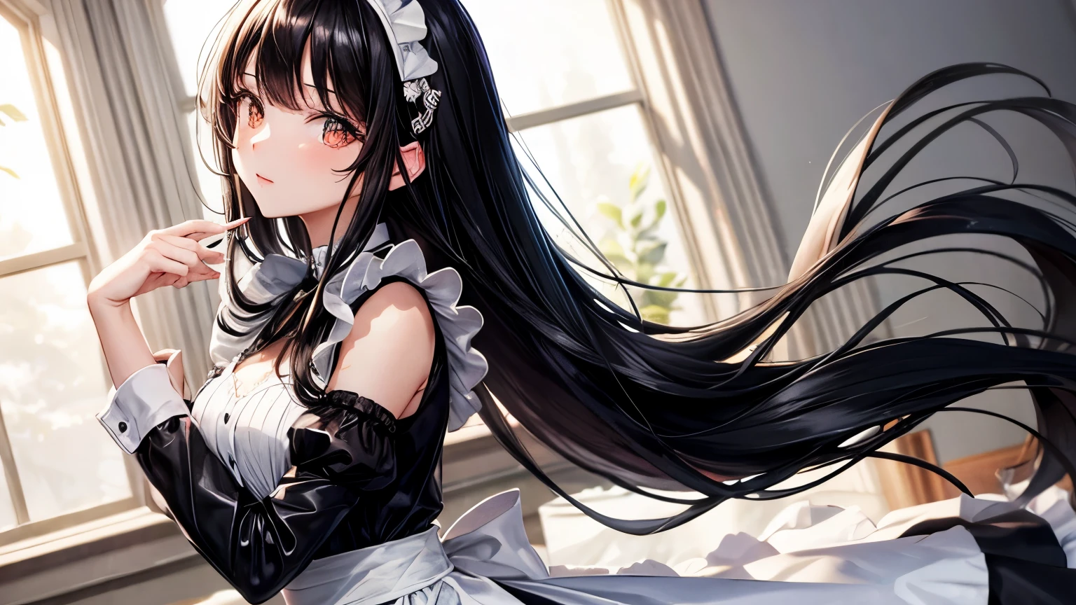 Beauty in maid clothes long black hair