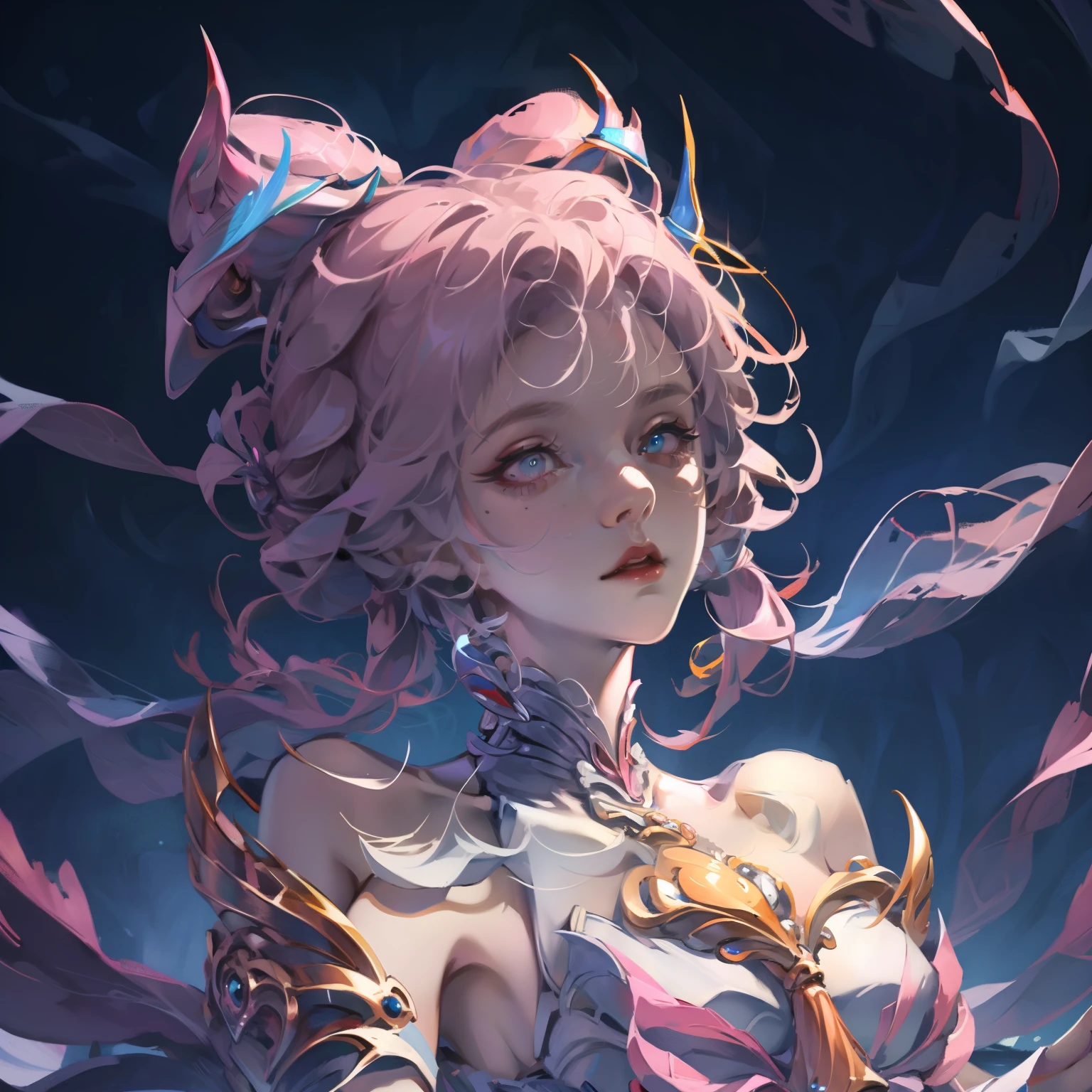 (masterpiece:1.2), best quality, High resolution, unified 8k wallpaper, (illustration:1.0), Beautiful detailed, Very detailed, perfect lighting, Very detailed CG,luminescent eyes,backlight, , armor, Forged_horn, luminescent, full_armor,War Armor,humanoid_,horn,helmet,mask,sample_background,arms, monster, blue_armor,, looking at the audience,alone,view,