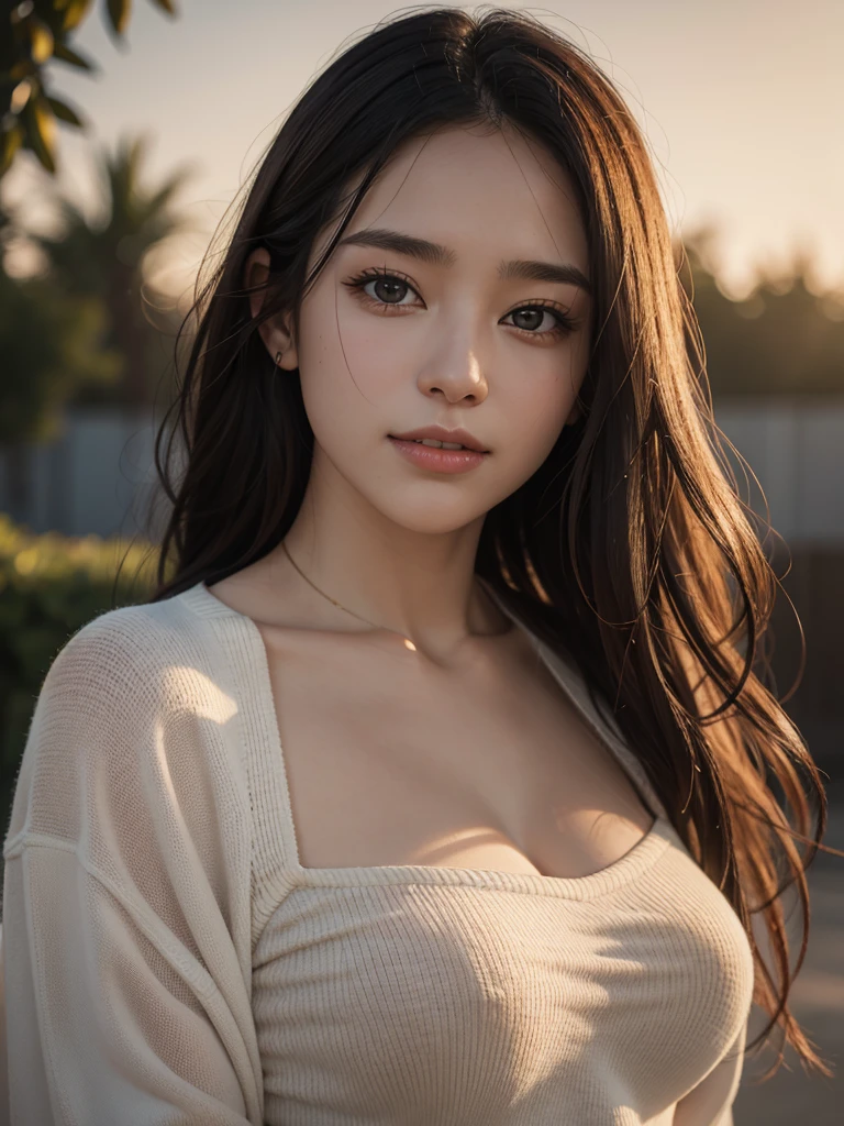 (Best Picture Quality, 8K,32K,Masterpiece, UHD:1.2), Raw Photo, (Realistic:1.4), Cinematic Lighting, Sunset Light, European Park, One Woman, Beautiful 20 Year Old Woman, Beautiful Japanese Woman, Slim abs, Beautiful Breasts, Sweaty Breasts, Erect Nipples, ( Medium hair: 1.2), Glossy hair, Braided, (Dark hair: 1.2), Light make-up, Glossy lips, Fine texture, Clear skin, Double, Beautiful sparkling eyes, Long fleshy legs, Bashful smile, White V-neck sweater, Tight denim jeans, Crouching, Arms crossed under chest She is, View from below