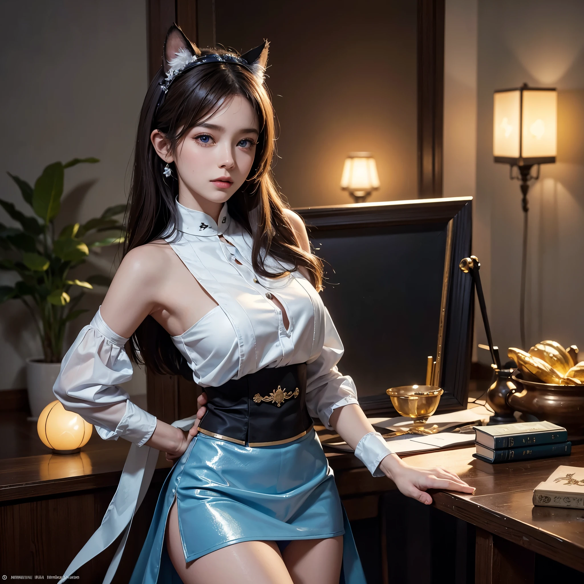 1 beautiful girl, beautiful brown eyes, brown hair, long hair, fox ears, full hot sexy body, sexy, big hot breasts, pink bra, sexy post, hot figure, big ass, sexy face, hot bra, ultra high resolution, Realistic, high texture skin hair body