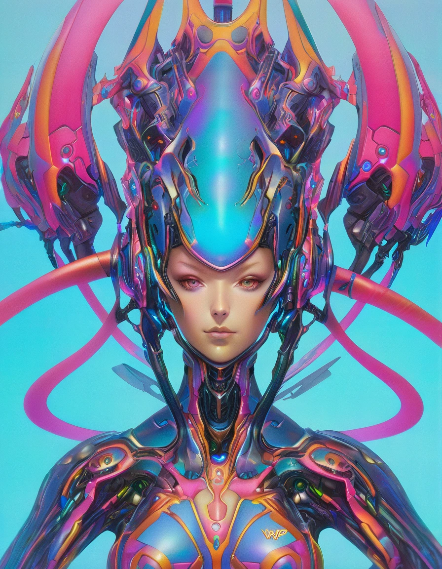 a picture of a person with a weird  hybrid robotic 🦾 alien 👽 female 👧 head piece, hiroyuki takahashi color scheme, cgsociety - w 1 0 2 4 - n 8 - i, hiroyuki-mitsume takahashi, weta studio and james jean, by Android Jones, moebius + loish + wlop, beautiful robot character design, fractalpunk, psychedelic organic cyborg, designed digital art, trending digital fantasy art,stephen lau and artgerm, as seen on artgerm, artgerm julie bell beeple, stanley artgerm lau, artgerm and ben lo, portrait of , artgerm on artstation pixiv