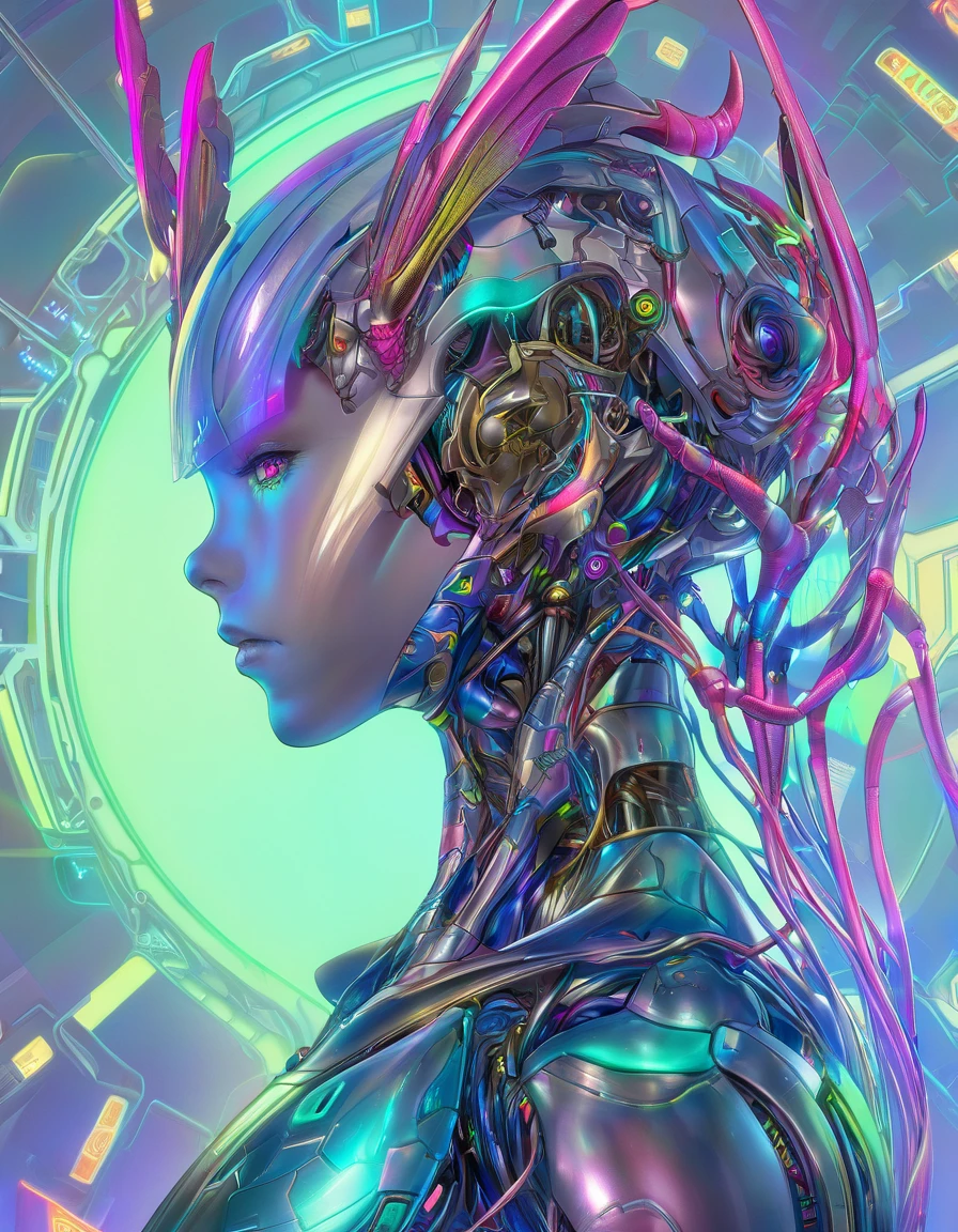 a picture of a person with a weird  hybrid robotic 🦾 alien 👽 female 👧 head piece, hiroyuki takahashi color scheme, cgsociety - w 1 0 2 4 - n 8 - i, hiroyuki-mitsume takahashi, weta studio and james jean, by Android Jones, moebius + loish + wlop, beautiful robot character design, fractalpunk, psychedelic organic cyborg, designed digital art, trending digital fantasy art,stephen lau and artgerm, as seen on artgerm, artgerm julie bell beeple, stanley artgerm lau, artgerm and ben lo, portrait of , artgerm on artstation pixiv